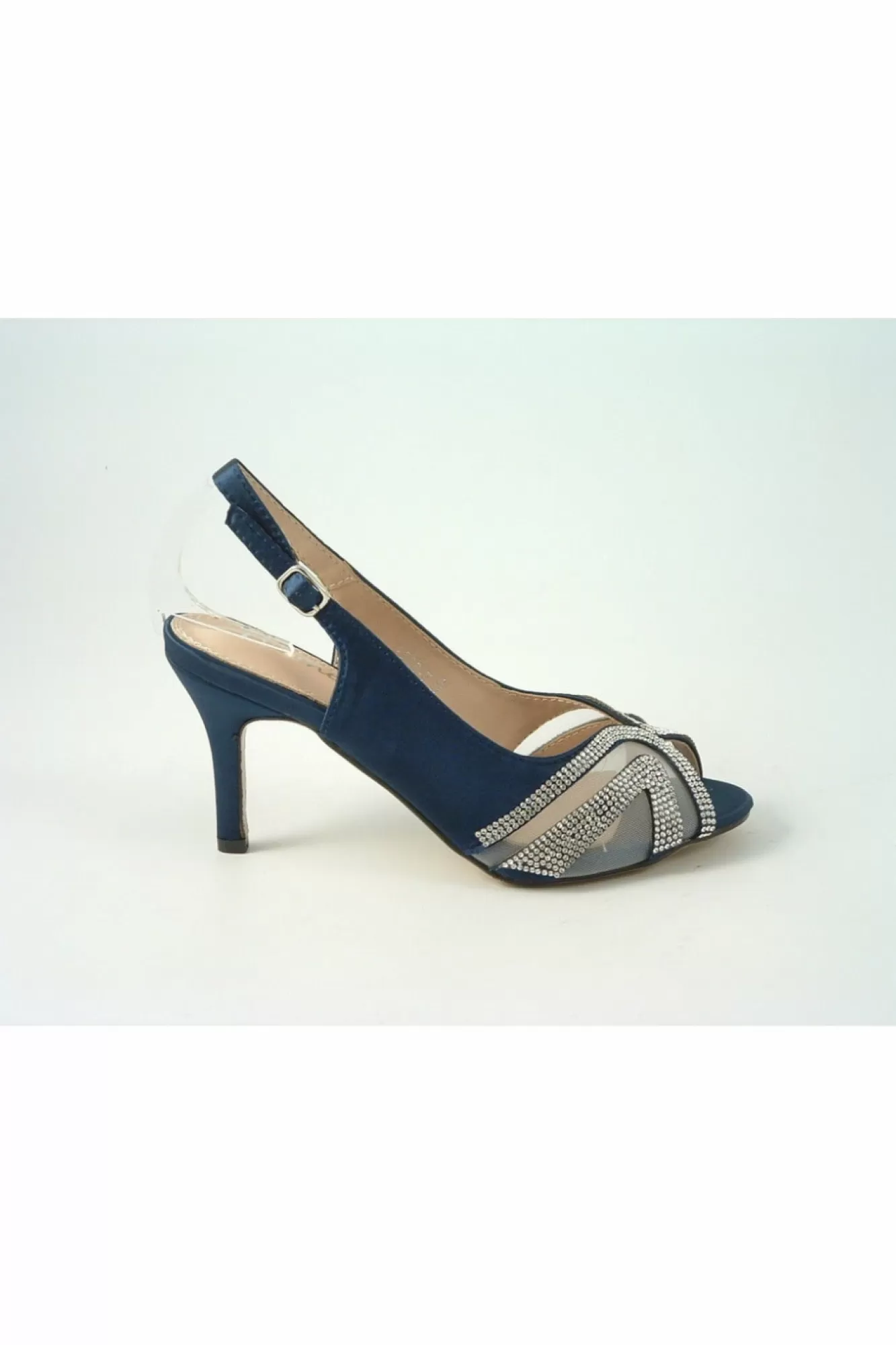 Mid Heels^Glitz Shoes Sienna Diamante Peep Toe Sling Back Mid Heel Navy