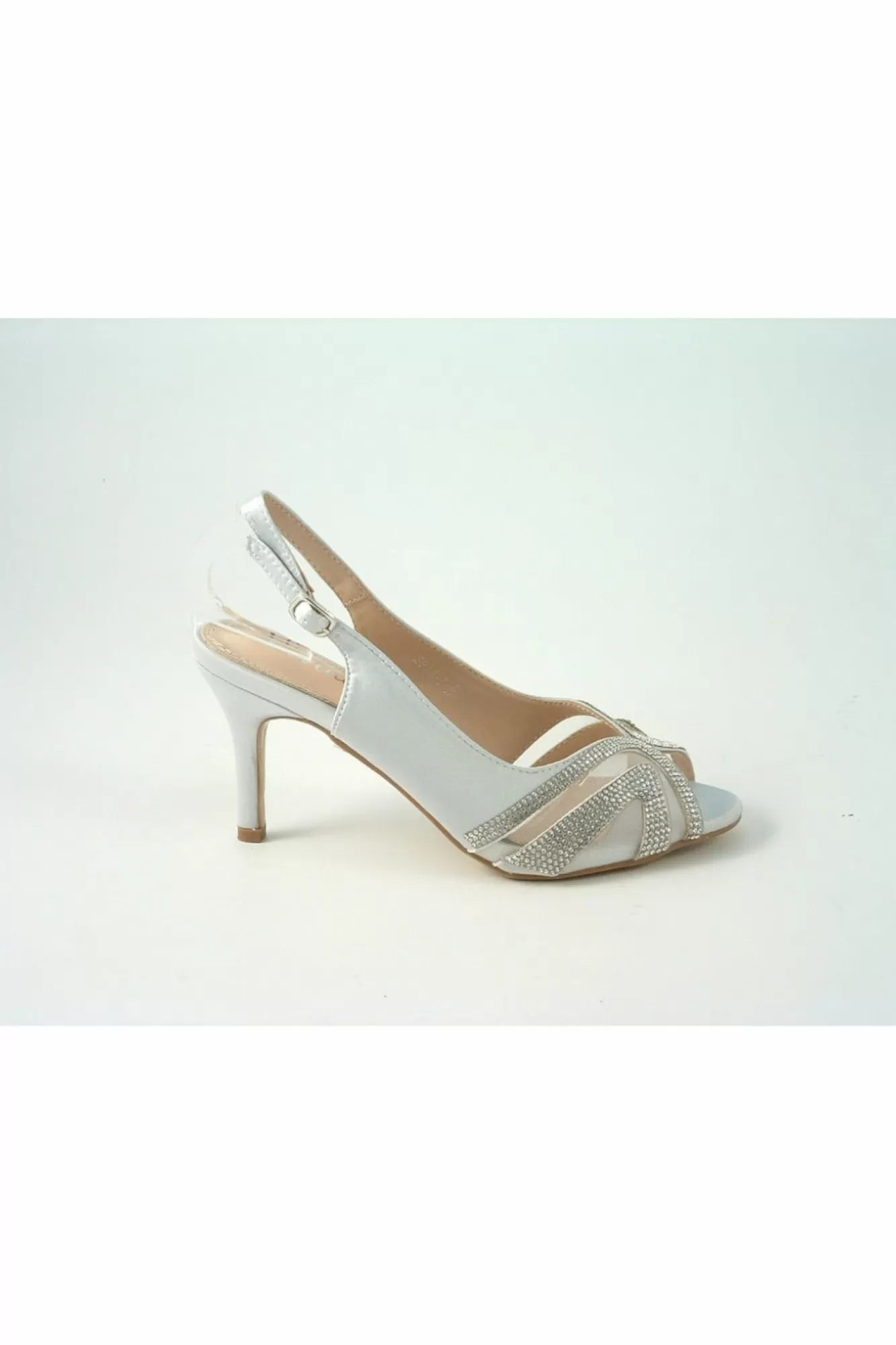 Mid Heels^Glitz Shoes Sienna Diamante Peep Toe Sling Back Mid Heel Silver