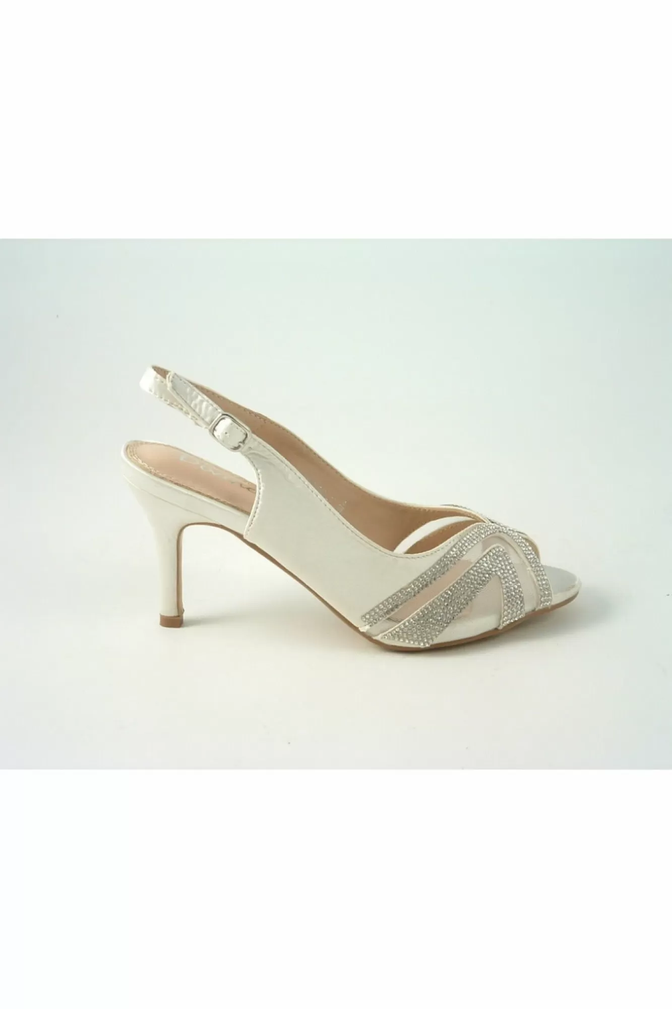 Mid Heels^Glitz Shoes Sienna Diamante Peep Toe Sling Back Mid Heel Ivory