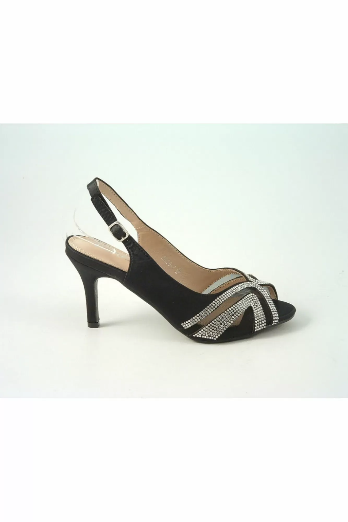 Mid Heels^Glitz Shoes Sienna Diamante Peep Toe Sling Back Mid Heel Black