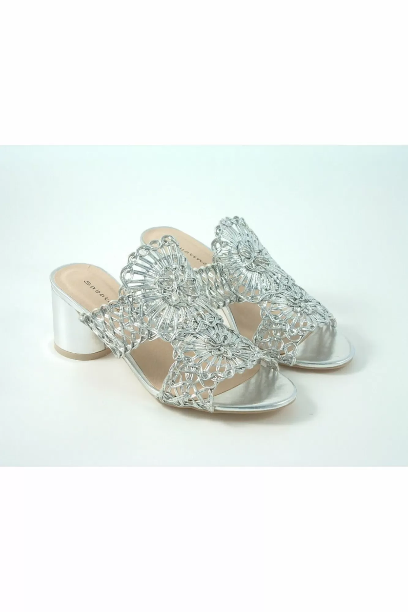 Sandals^Glitz Shoes Tianna Sabatine Interweave Peep Toe Sandal Silver