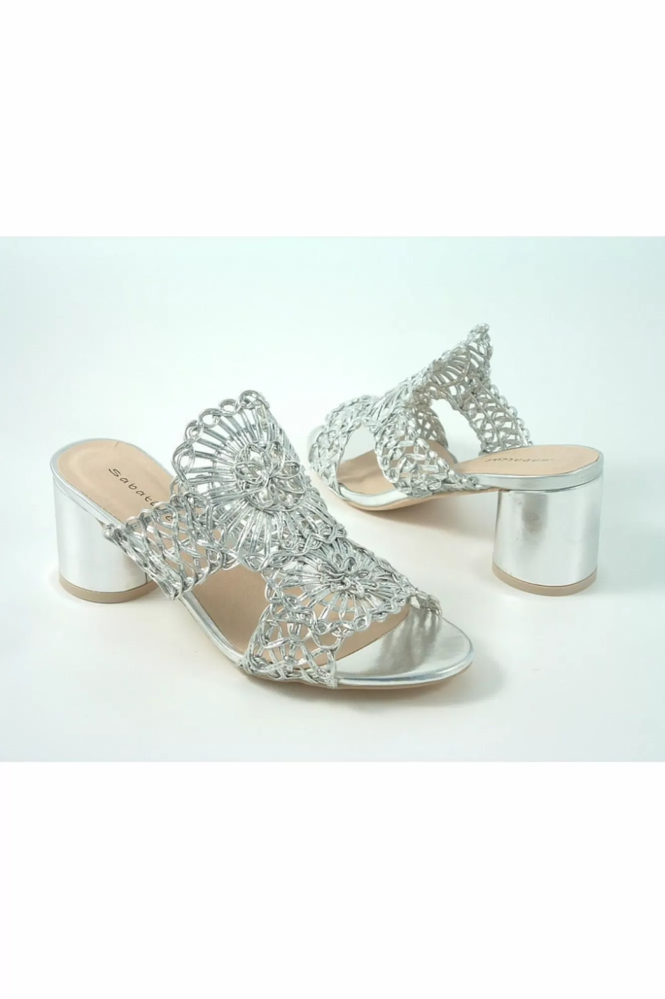 Sandals^Glitz Shoes Tianna Sabatine Interweave Peep Toe Sandal Silver