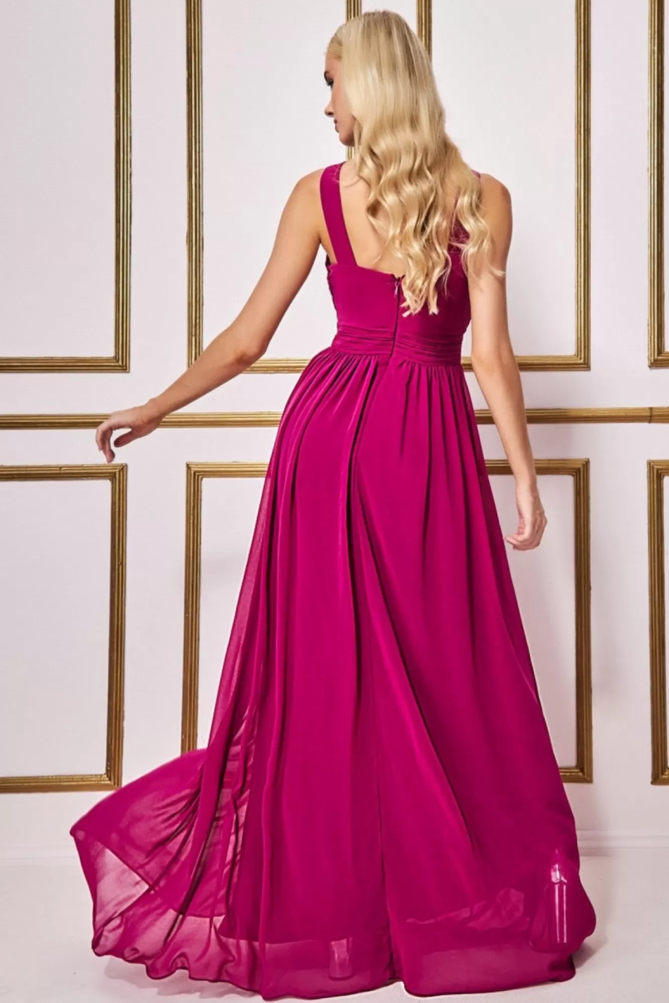 Maxi Dresses^* Halter Neck Chiffon Maxi Dress Magenta