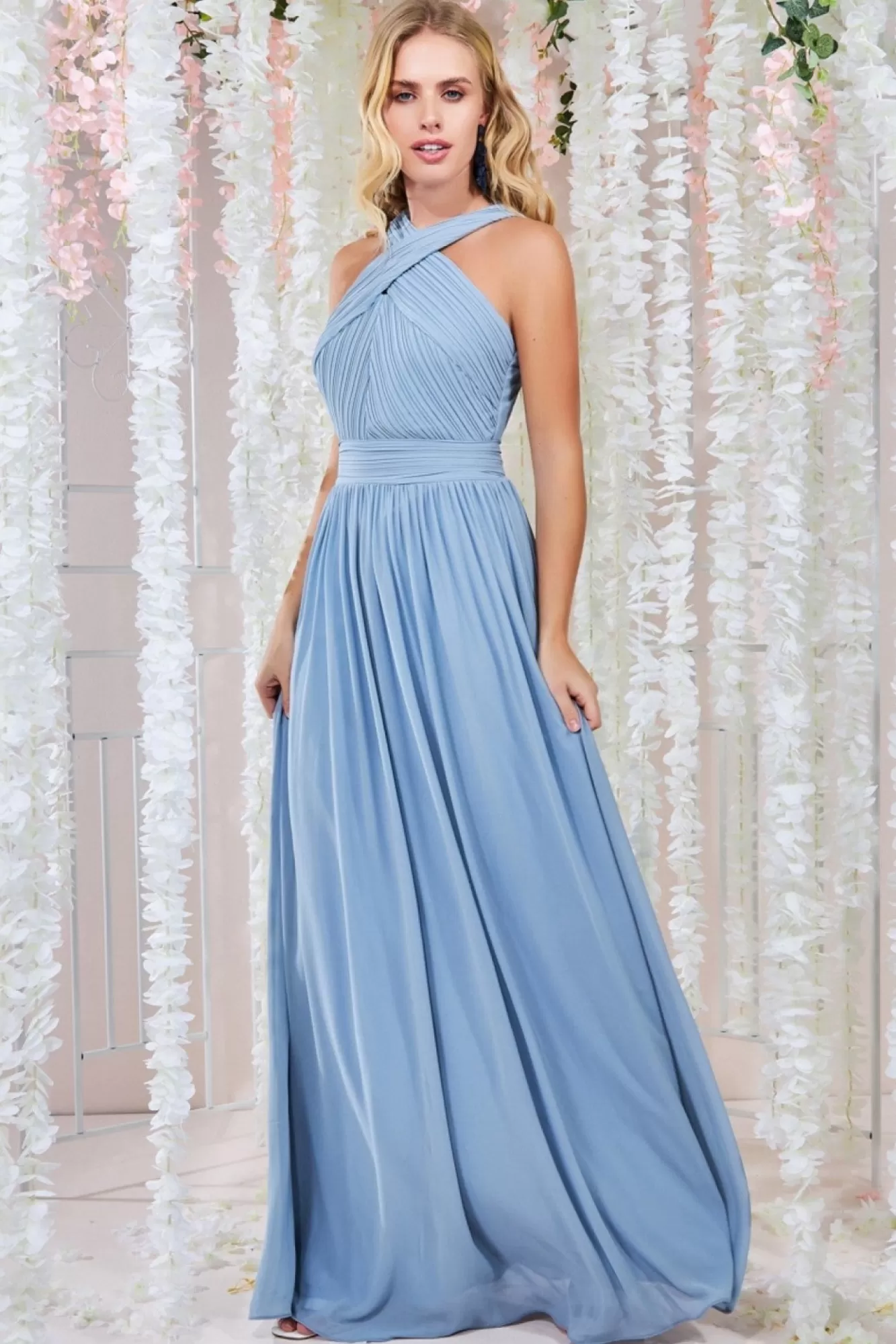 Maxi Dresses^* Halter Neck Chiffon Maxi Dress - Dusky Blue Duskyblue