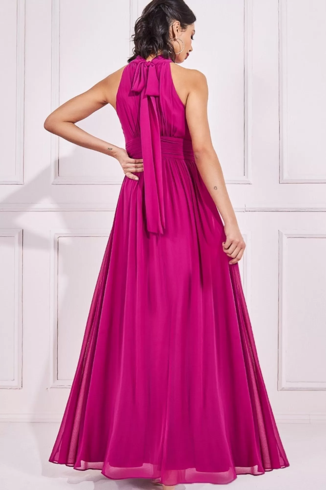 Maxi Dresses^* Halterneck Chiffon Maxi With Thigh Split Magenta