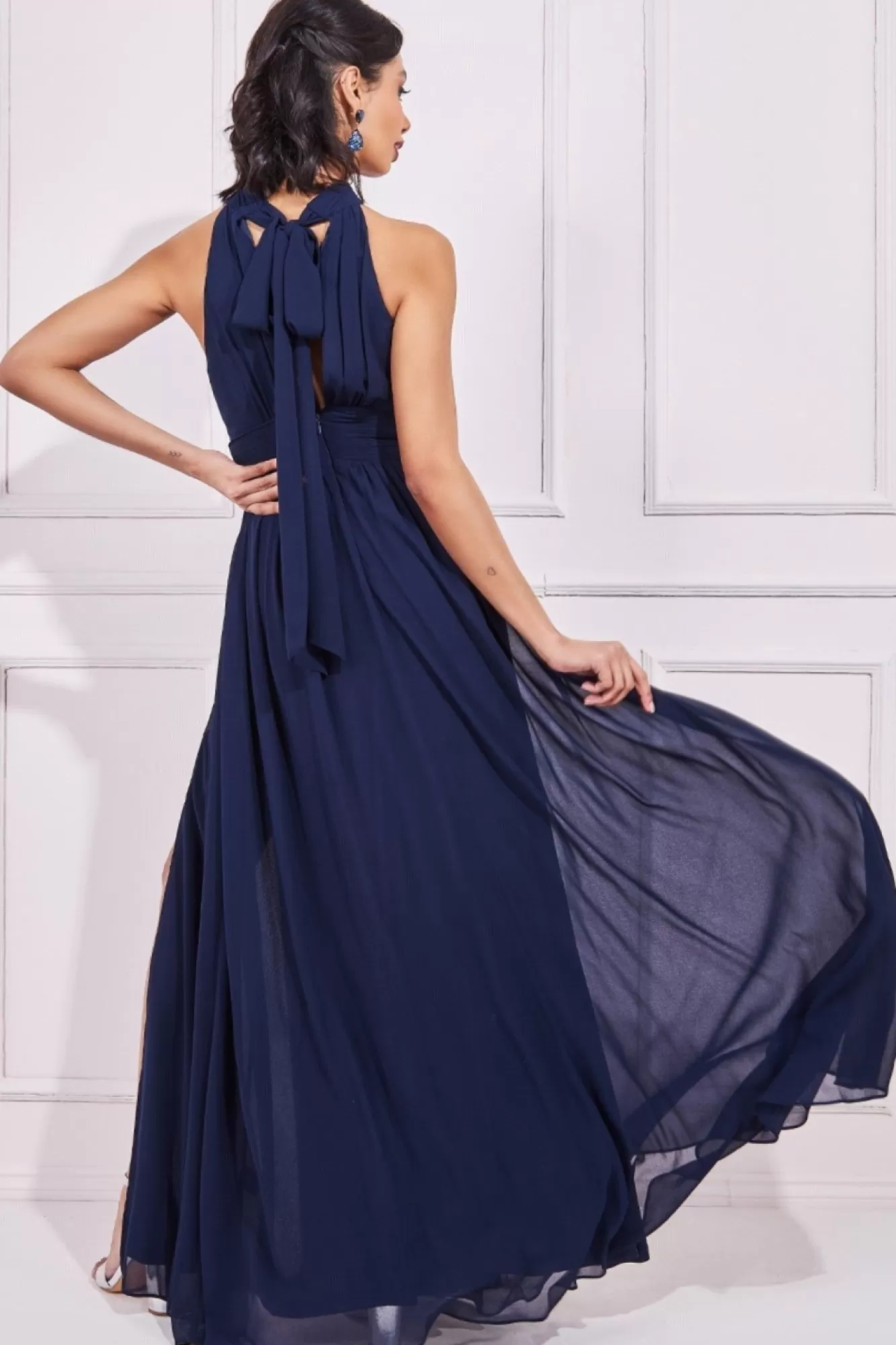 Maxi Dresses^* Halterneck Chiffon Maxi With Thigh Split Navy