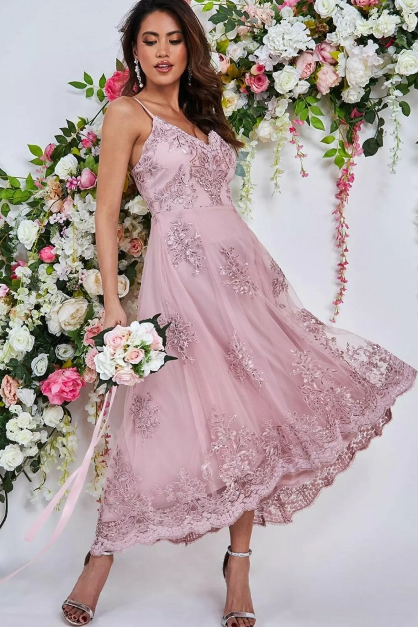 Midi Dresses^* High Low Scalloped Midi Dress Blush