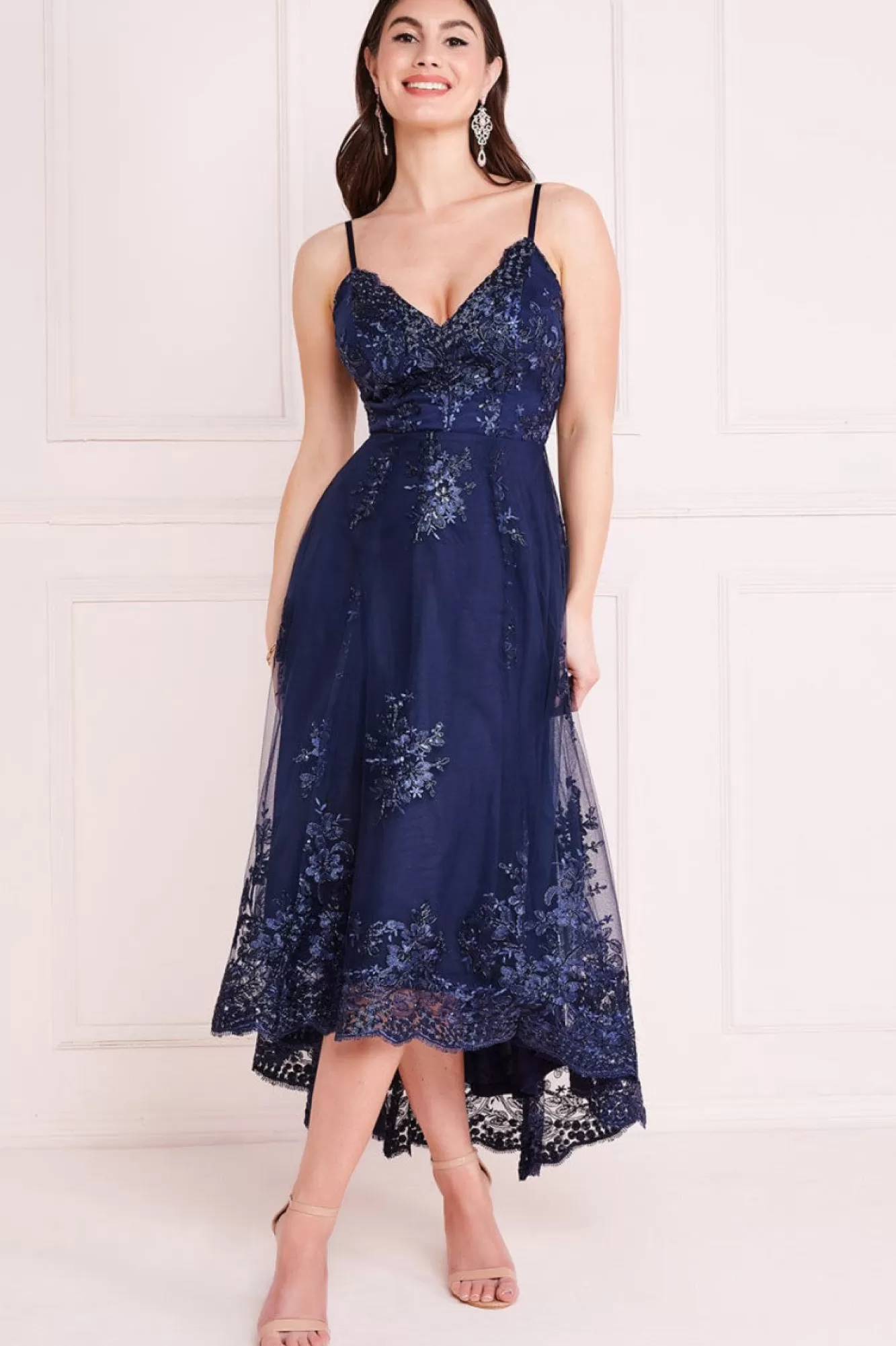 Midi Dresses^* High Low Scalloped Midi Dress Navy