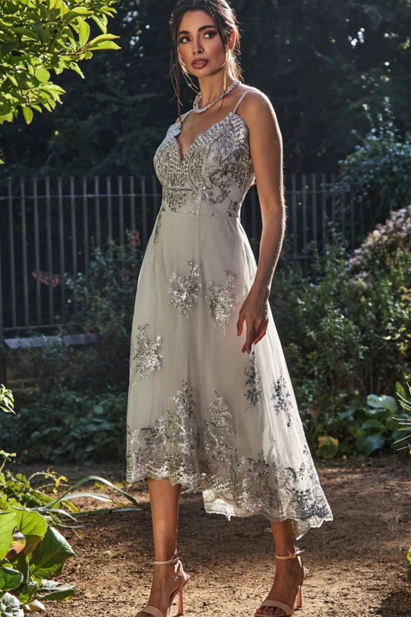 Midi Dresses^* High Low Scalloped Midi Dress Silver