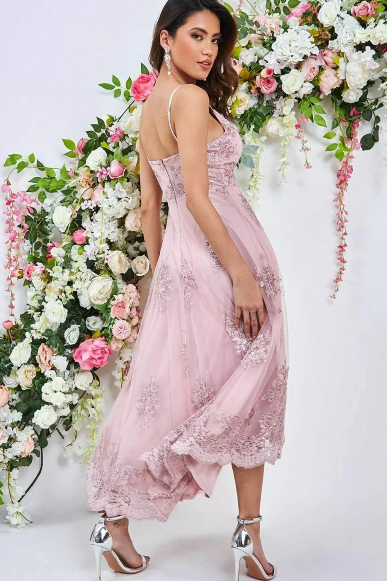 Midi Dresses^* High Low Scalloped Midi Dress Blush