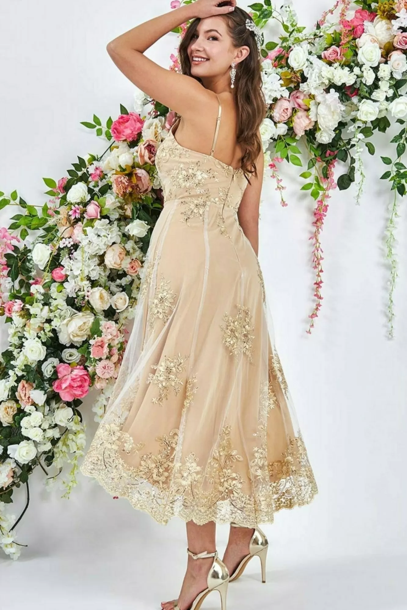 Midi Dresses^* High Low Scalloped Midi Dress Gold