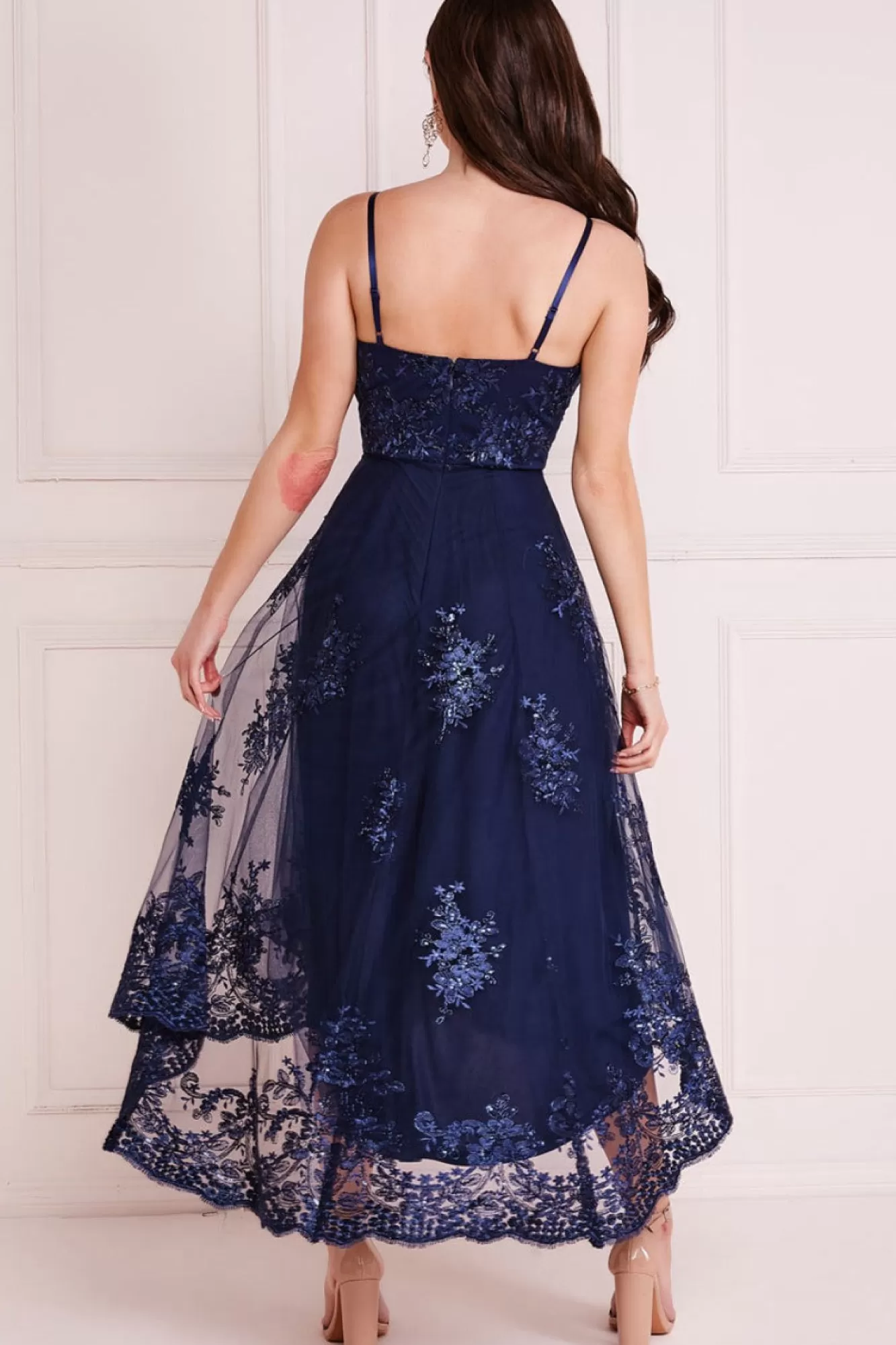 Midi Dresses^* High Low Scalloped Midi Dress Navy