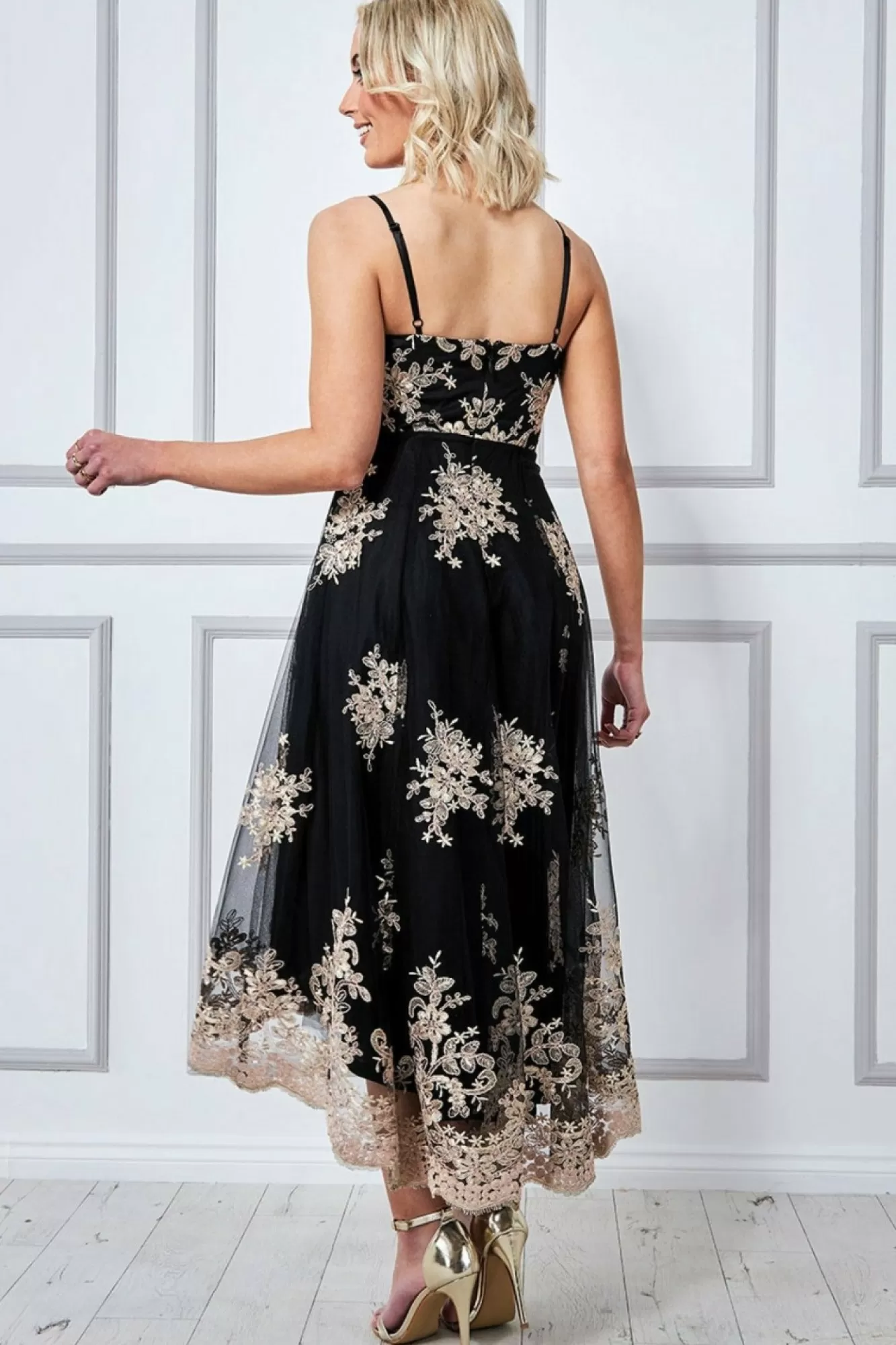 Midi Dresses^* High Low Scalloped Midi Dress Black