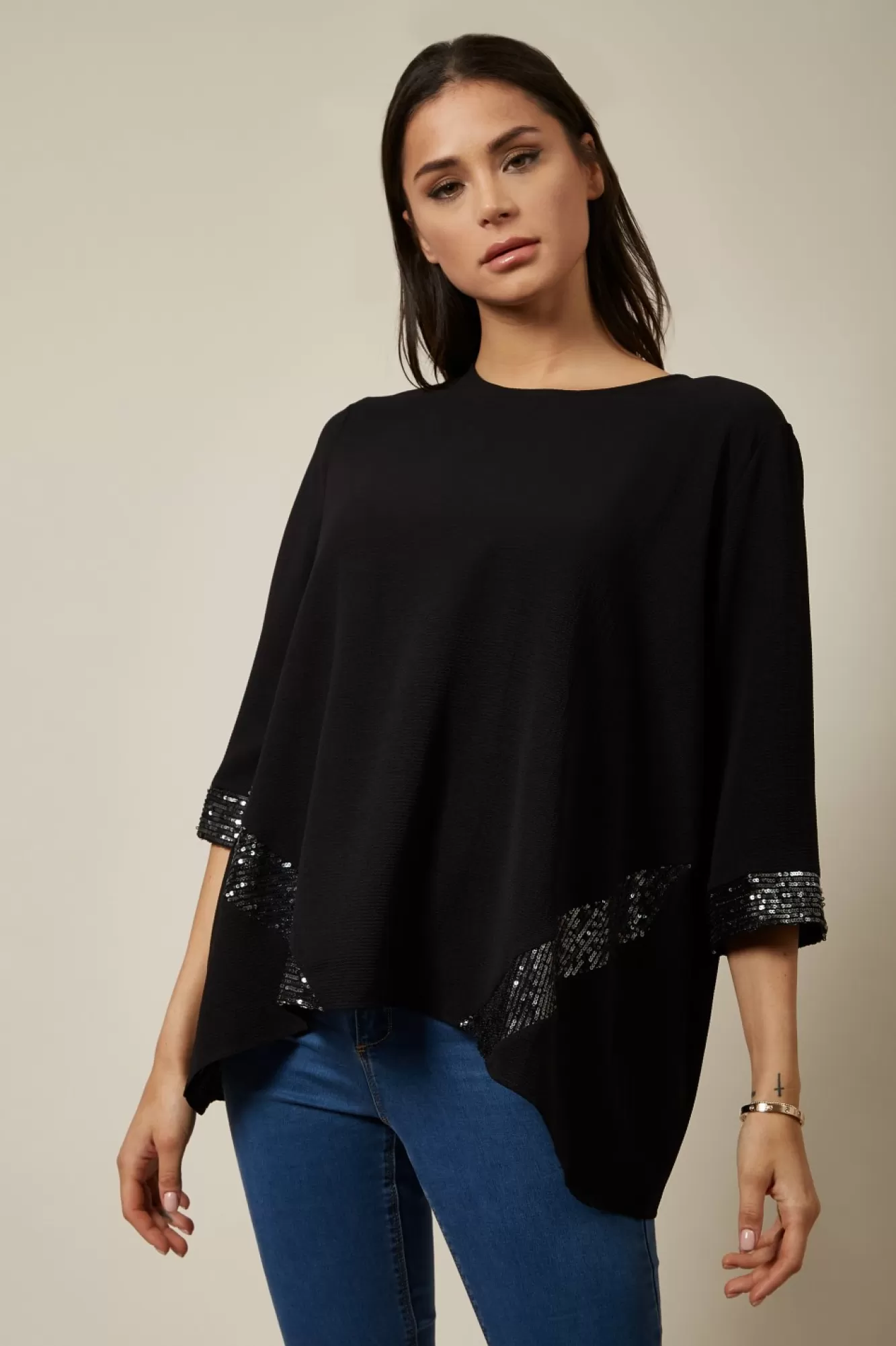 Blouses^Hoxton Gal Oversized Sequin Detail Top In Black
