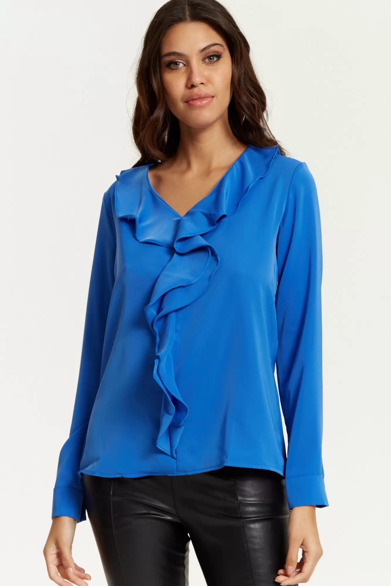 Blouses^Hoxton Gal Oversized Top With Frilled Front In Blue