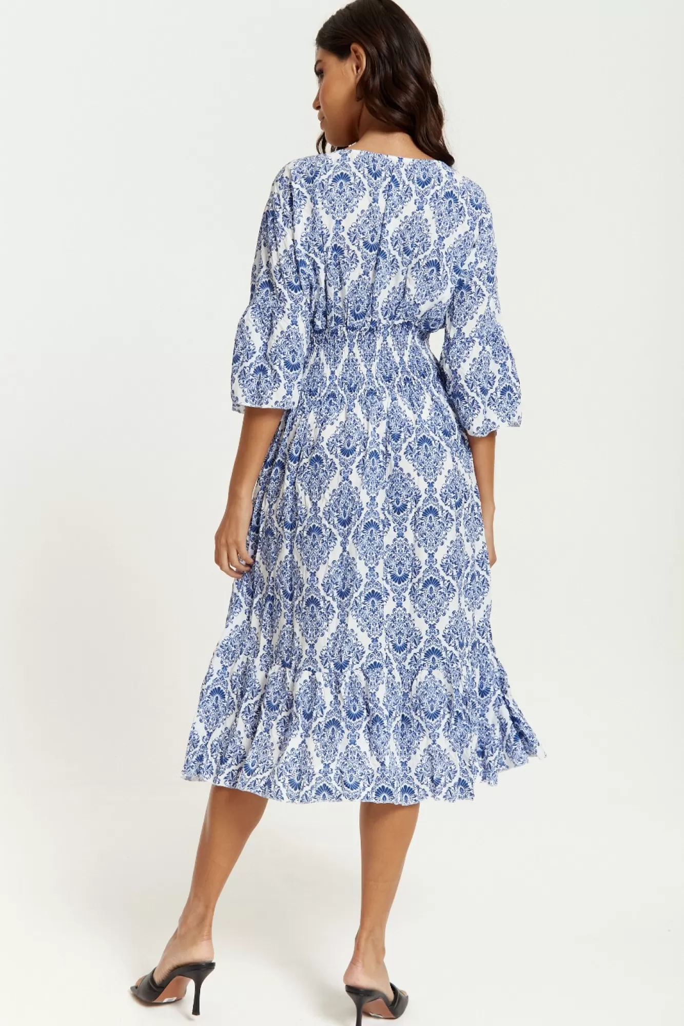 Midi Dresses^Hoxton Gal Oversized V Neck Detailed Printed Midi Dress Blue