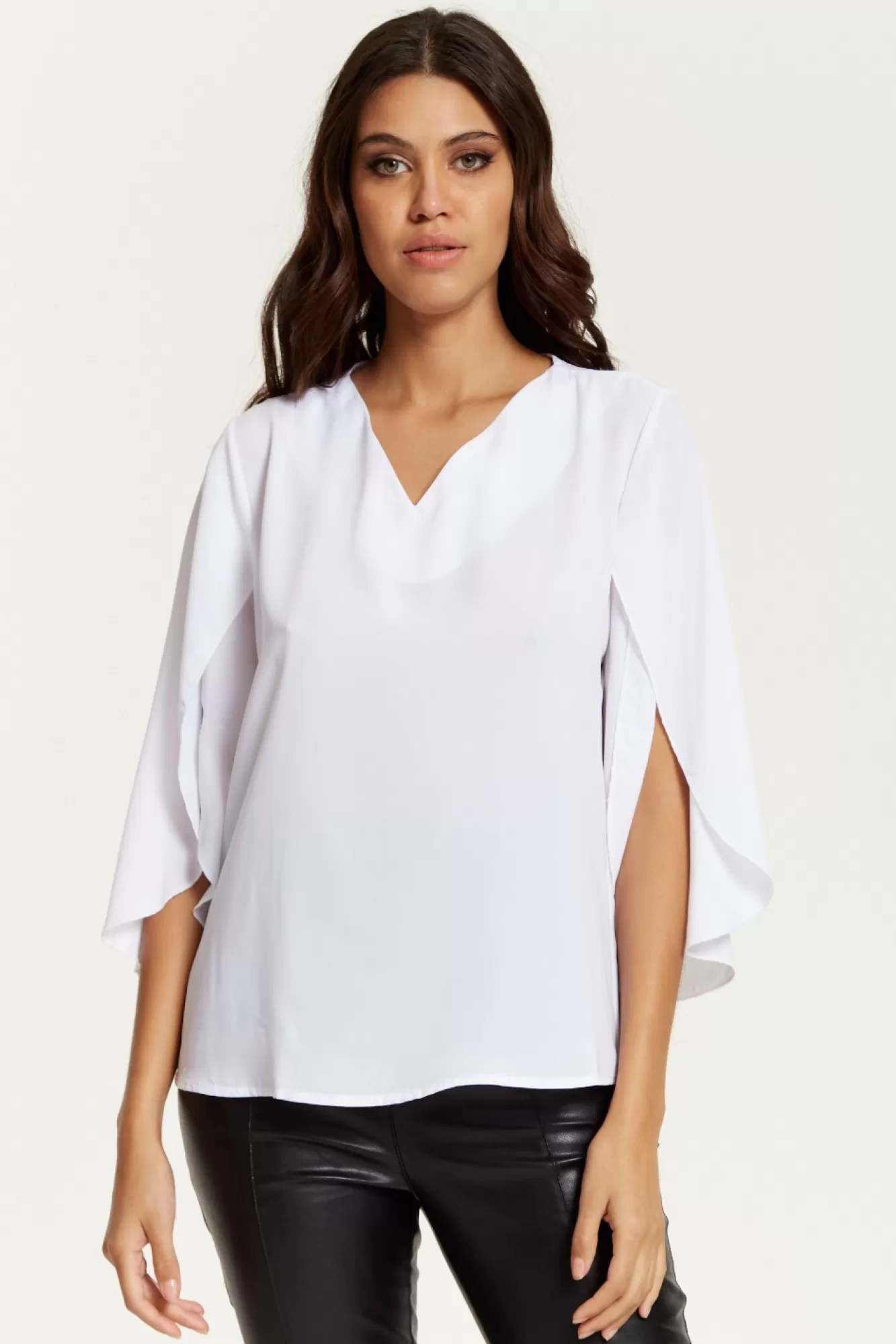Blouses^Hoxton Gal Oversized V Neck Top With Split Sleeves In White