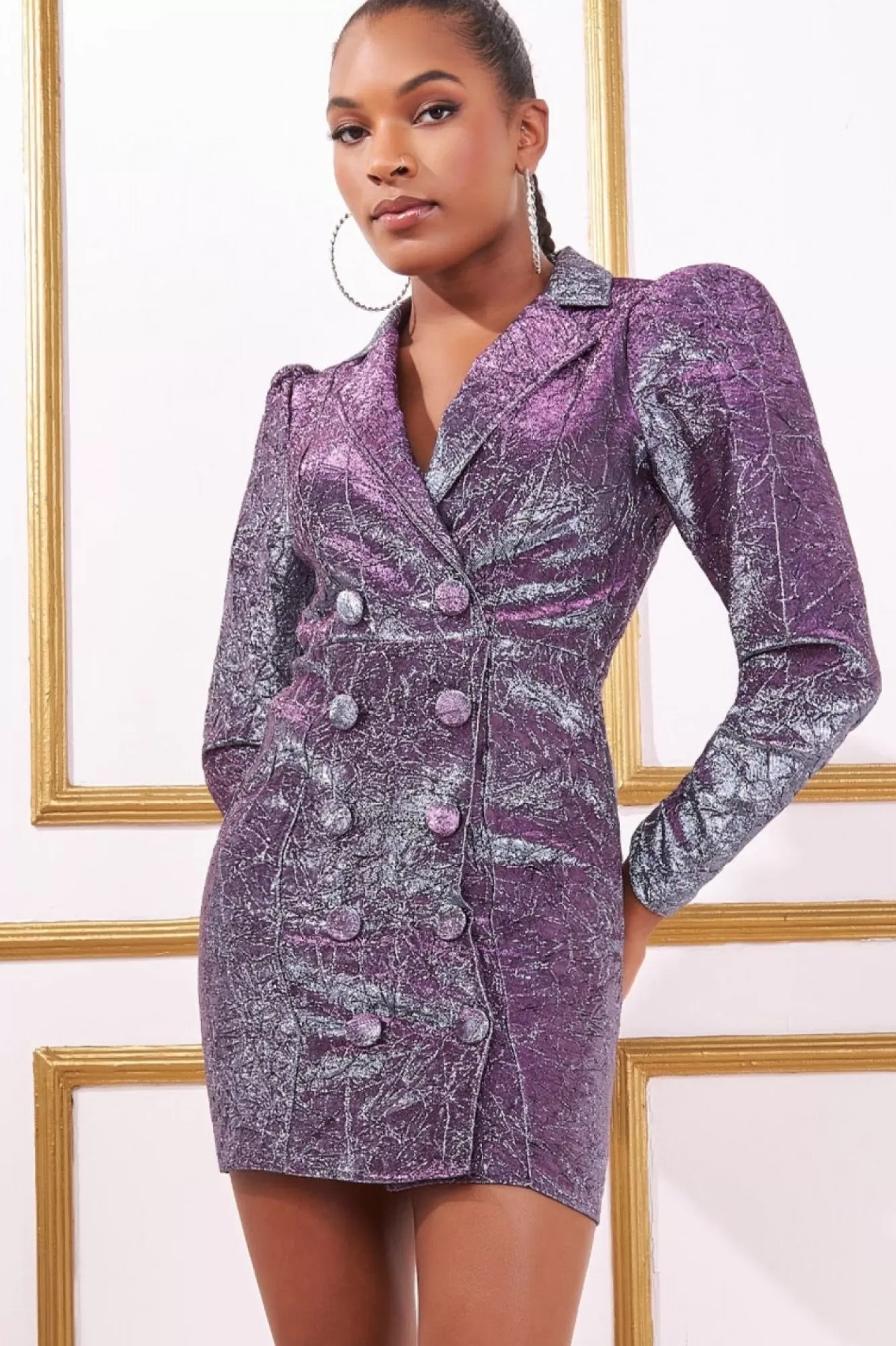 Mini Dresses^* Iridescent Foil Print Blazer Mini Dress Silver