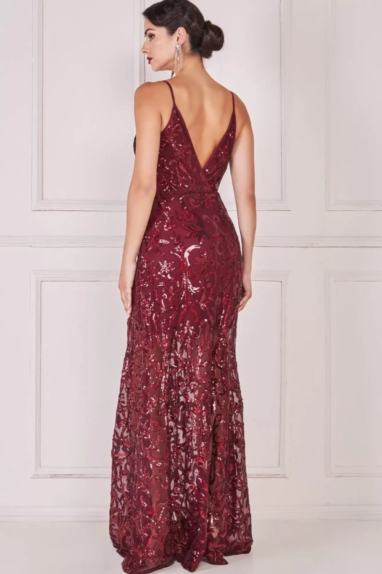 Maxi Dresses^* Iridescent Sequin Maxi With Front Split Burgundy