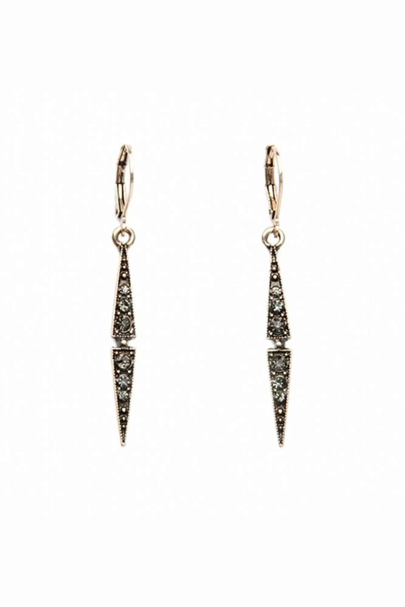 Jewellery^Last True Angel Thin Drop Crystal Earring In Gold & Pewter Antiquegold