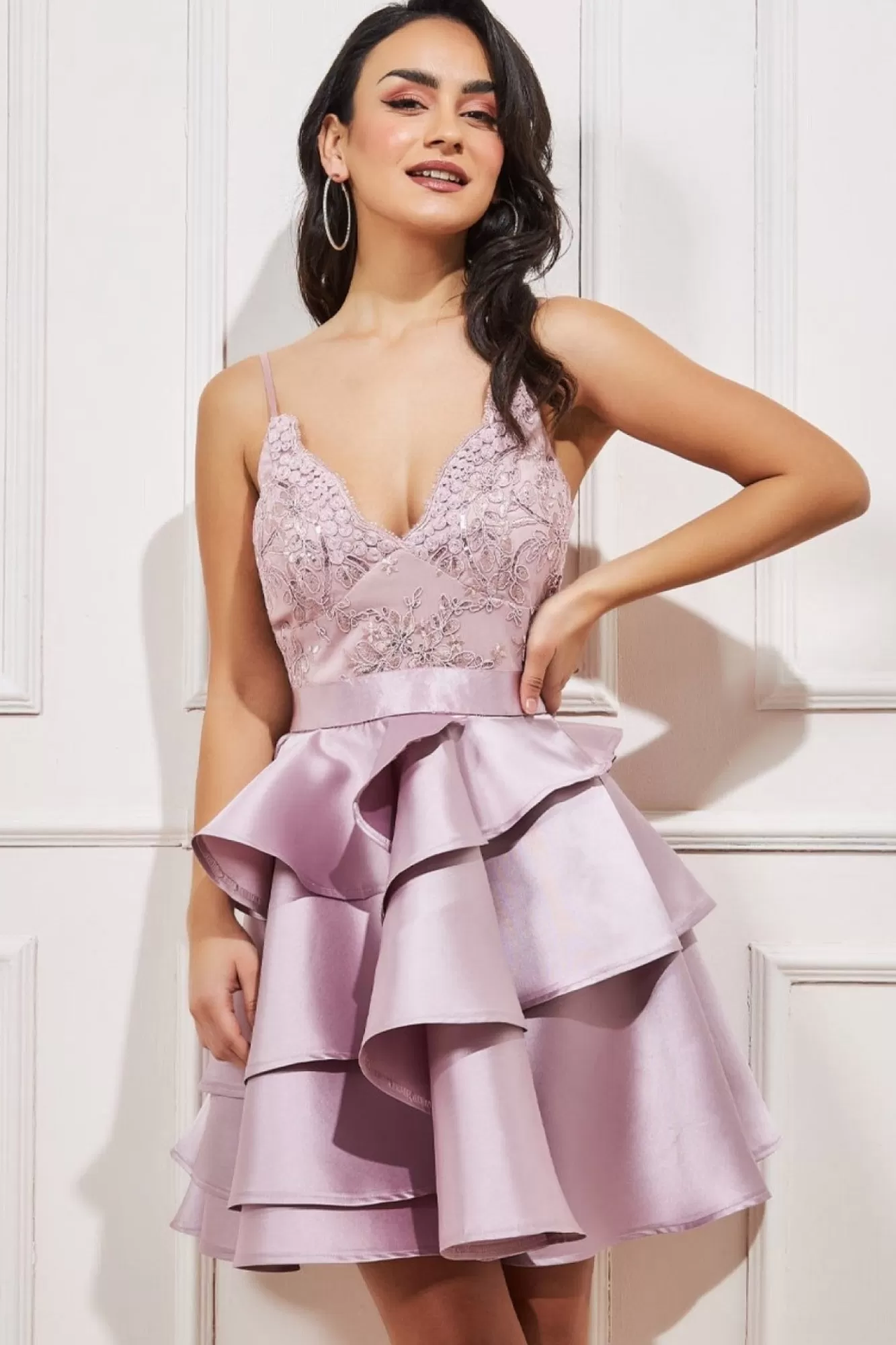 Midi Dresses^* Layered Frilled Midi Dress Blush