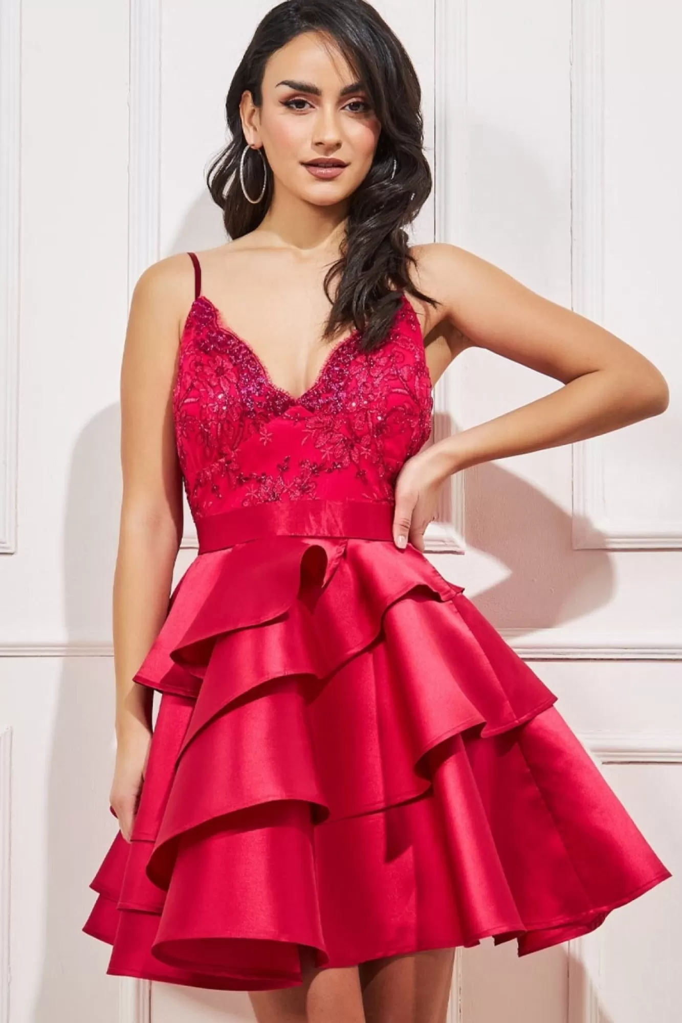 Midi Dresses^* Layered Frilled Midi Dress Hotpink