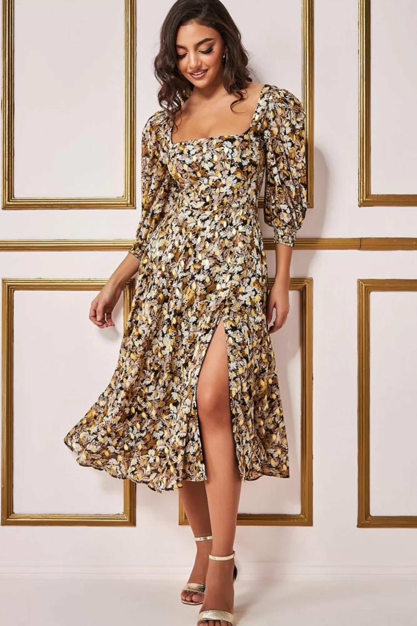 Midi Dresses^* Leaf Print Shirred Back Midi Dress - Leaf Print Leafprint