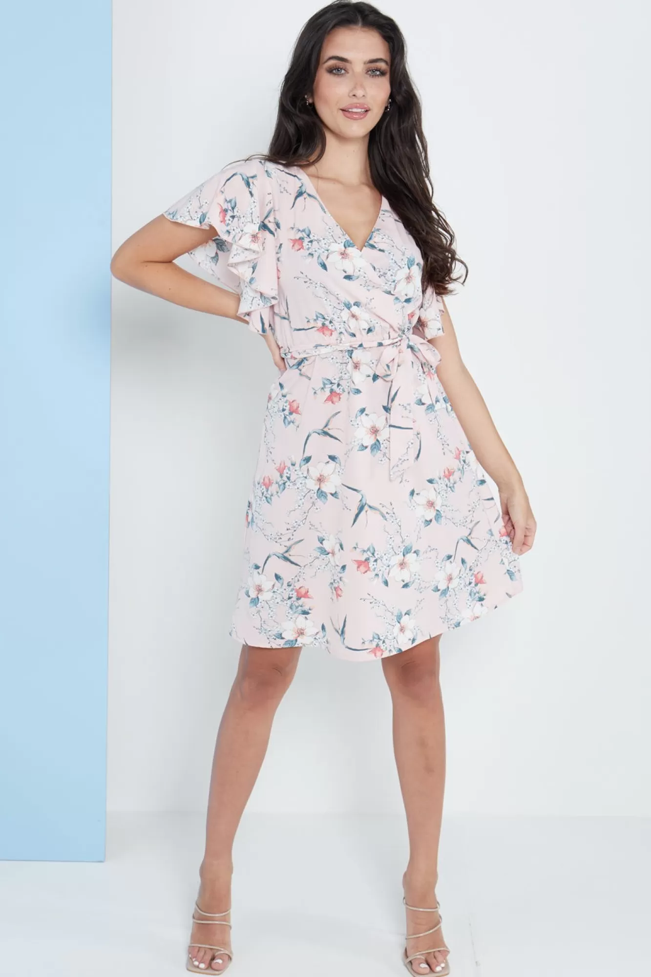 Midi Dresses^Lilura London Angel Sleeves Wrap Dress In Floral Print Pink