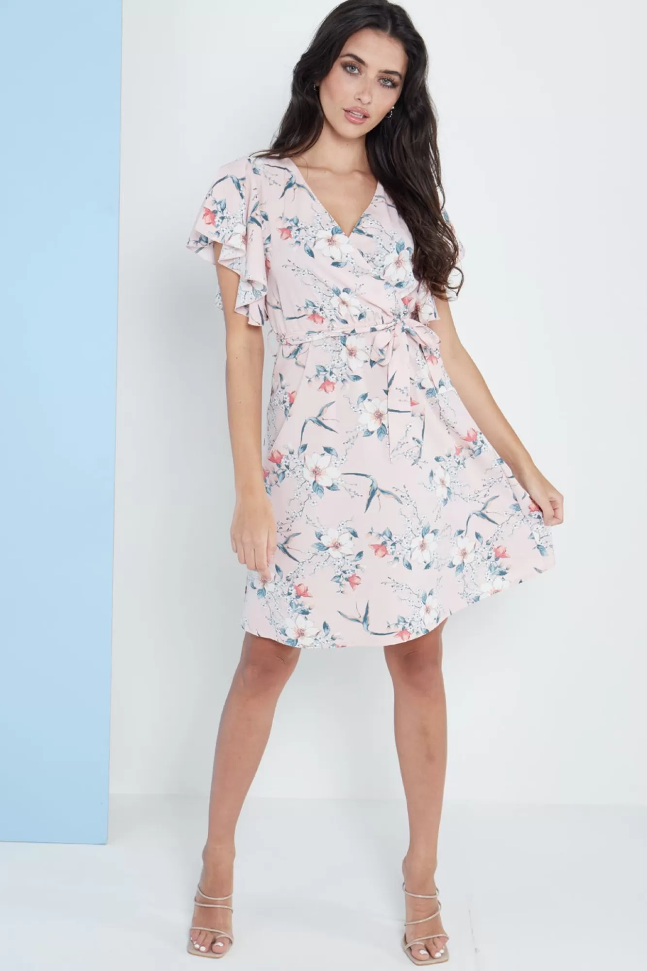 Midi Dresses^Lilura London Angel Sleeves Wrap Dress In Floral Print Pink