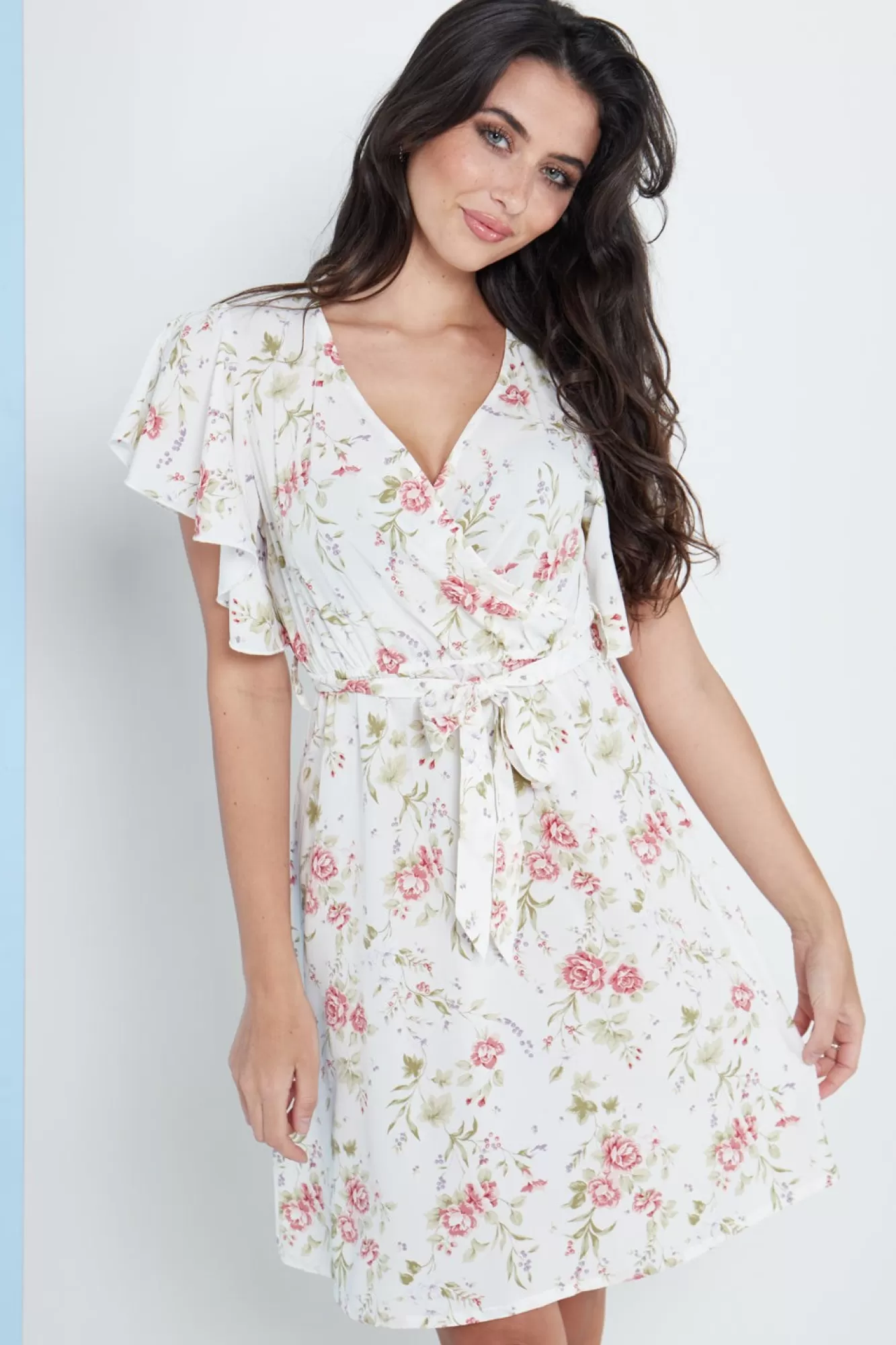 Mini Dresses^Lilura London Angel Sleeves Wrap Dress In Floral Print White
