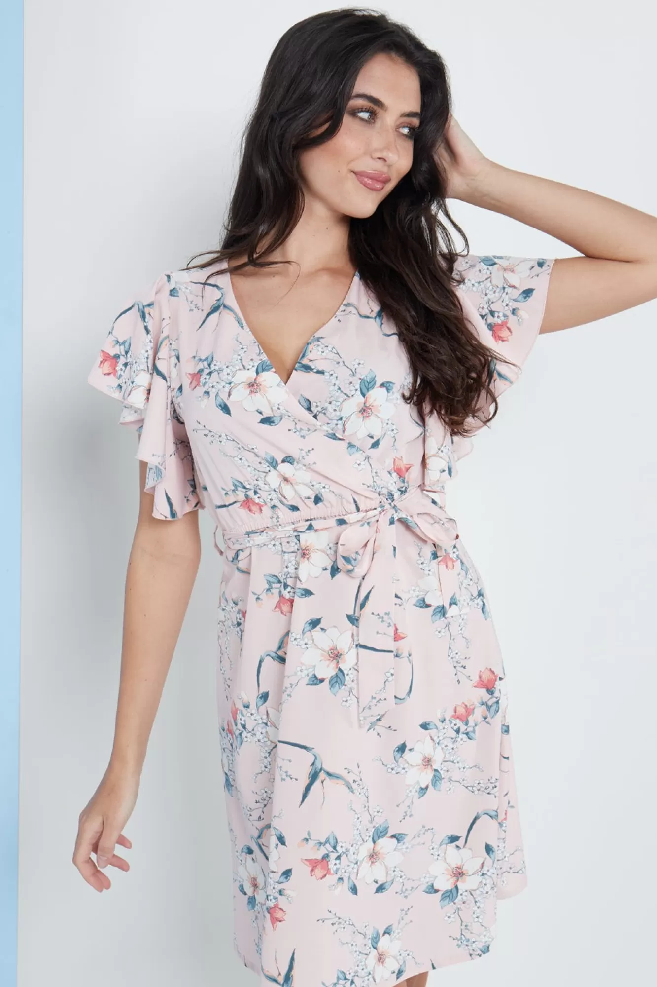 Midi Dresses^Lilura London Angel Sleeves Wrap Dress In Floral Print Pink