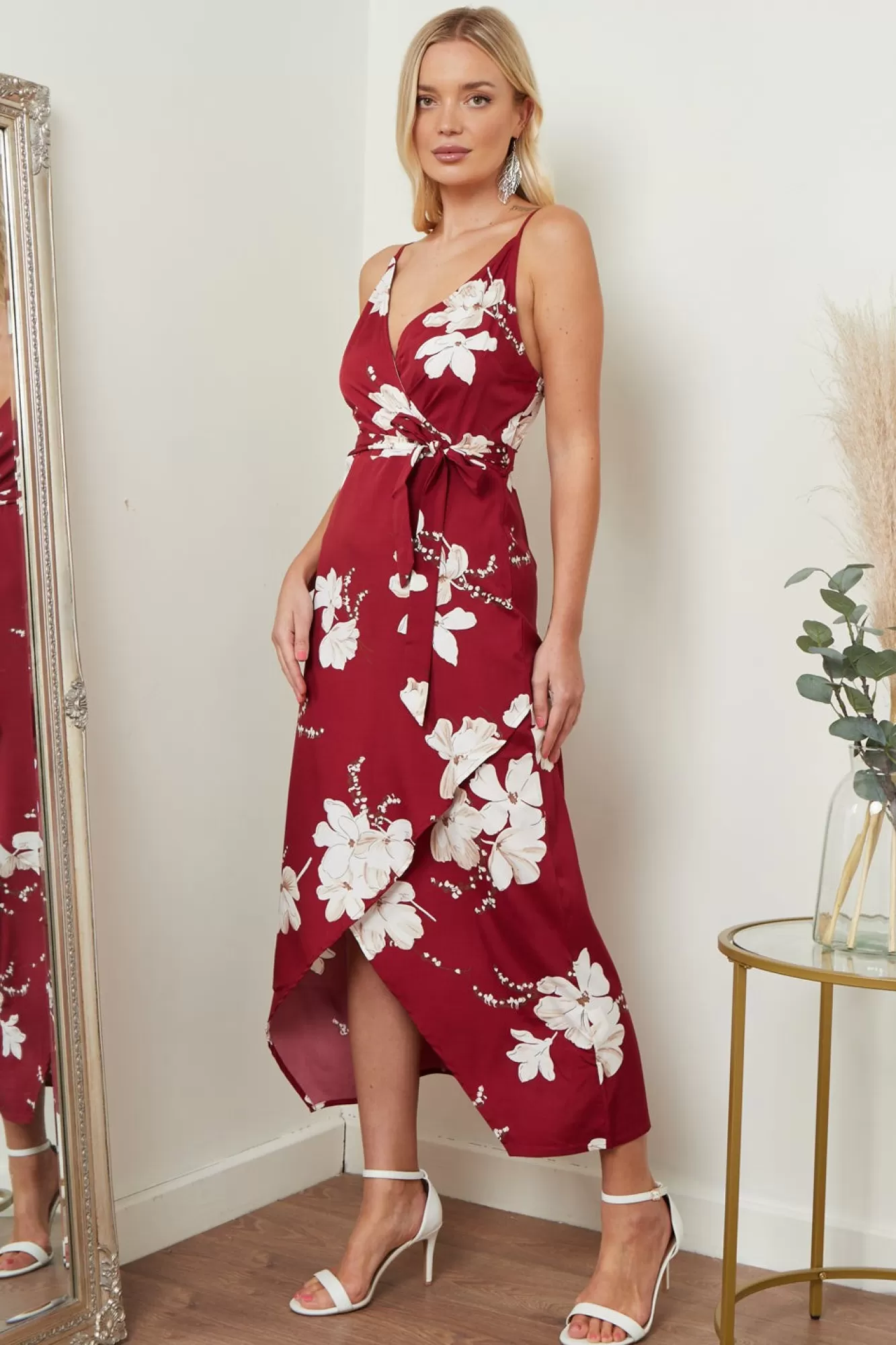 Midi Dresses^Lilura London Cami Wrap Midi Dress In Floral Print Red