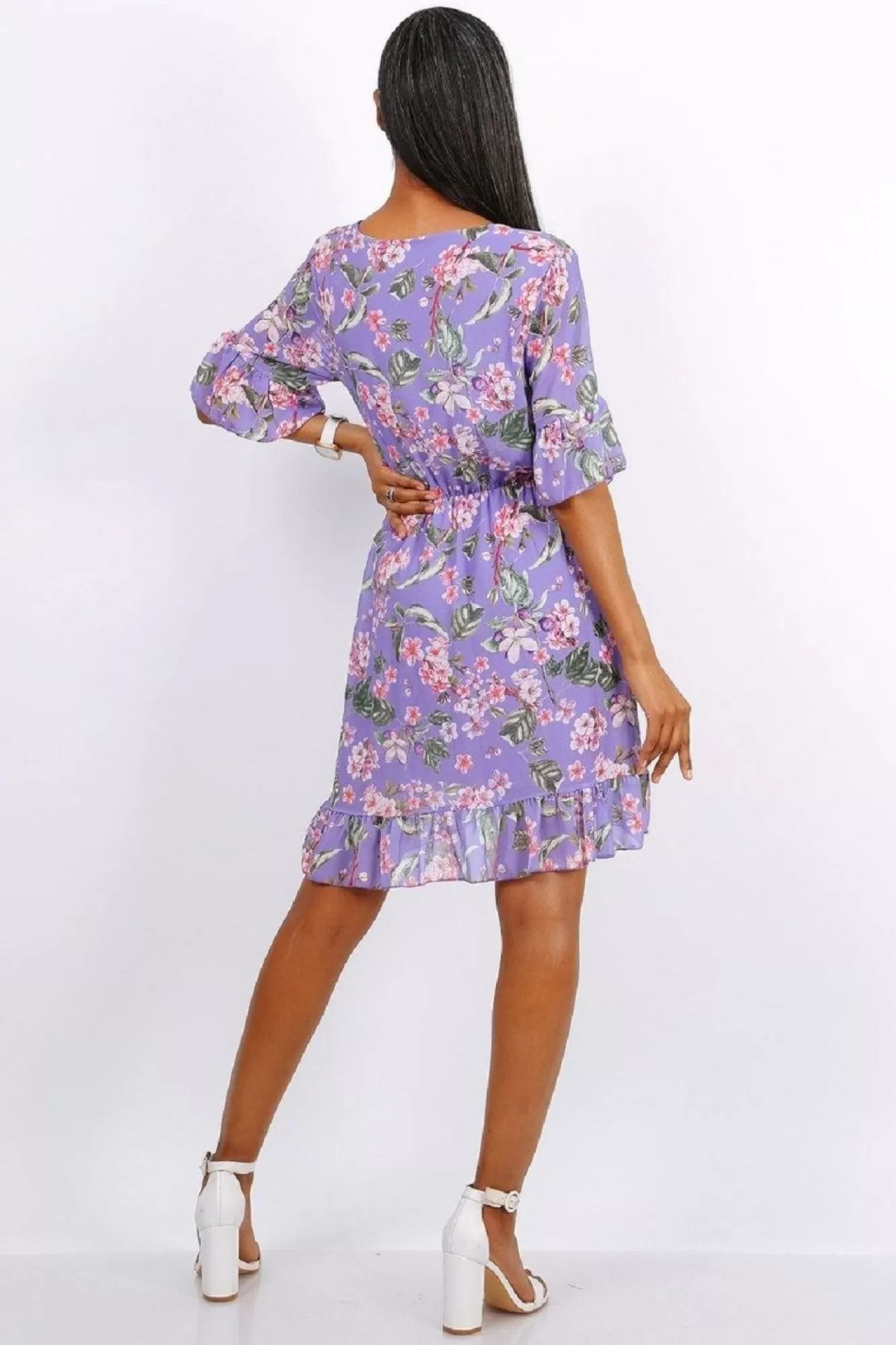 Mini Dresses^Lilura London Mini Wrap Dress With Frill Hem Floral Purple