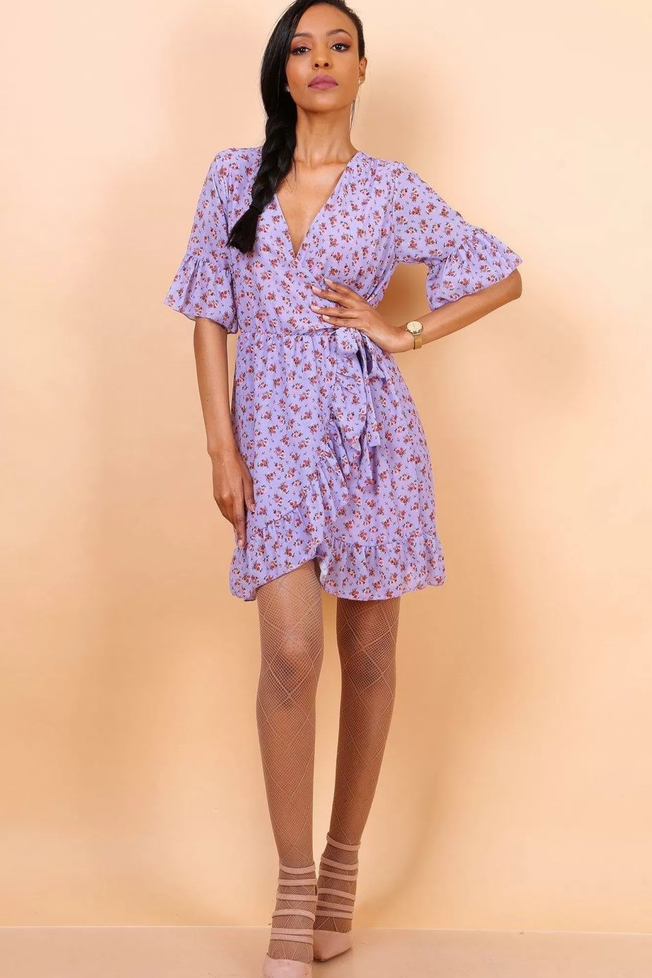 Mini Dresses^Lilura London Wrap Front Mini Dress With Tie Waist Purple