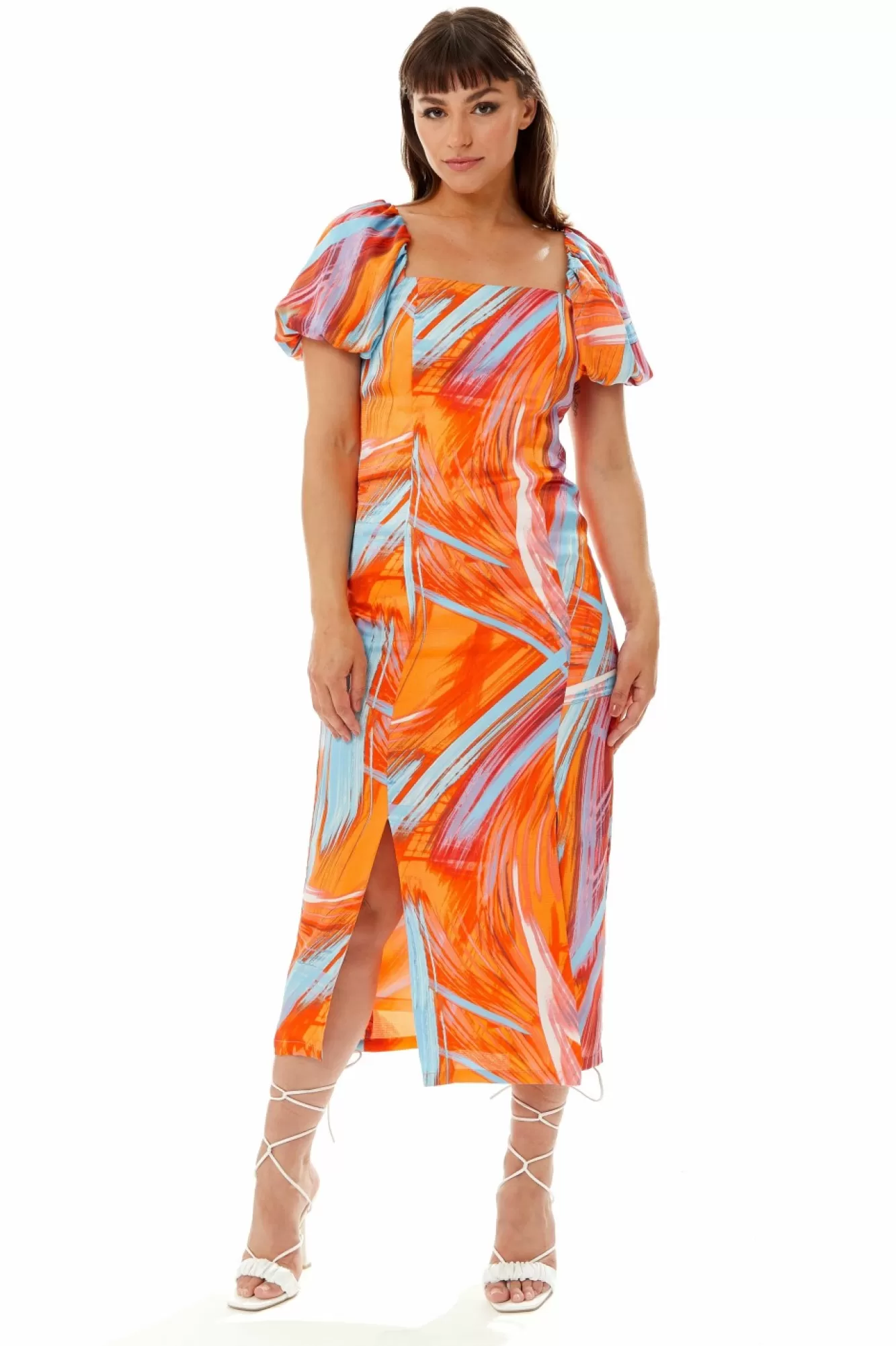Midi Dresses^Liquorish Abstract Print Midi Dress In Orange