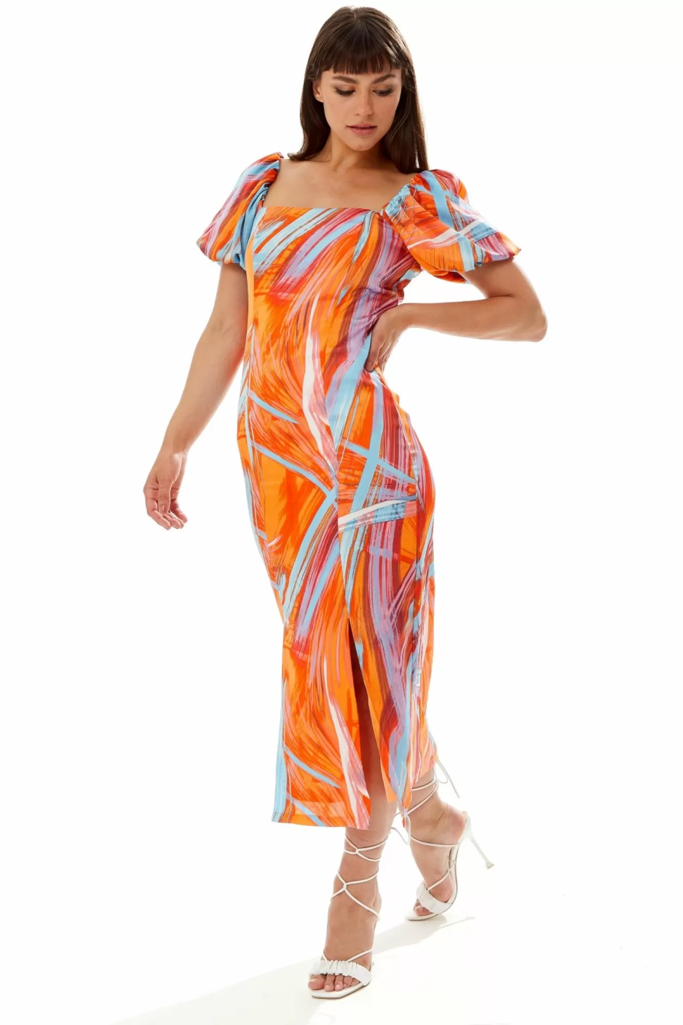 Midi Dresses^Liquorish Abstract Print Midi Dress In Orange