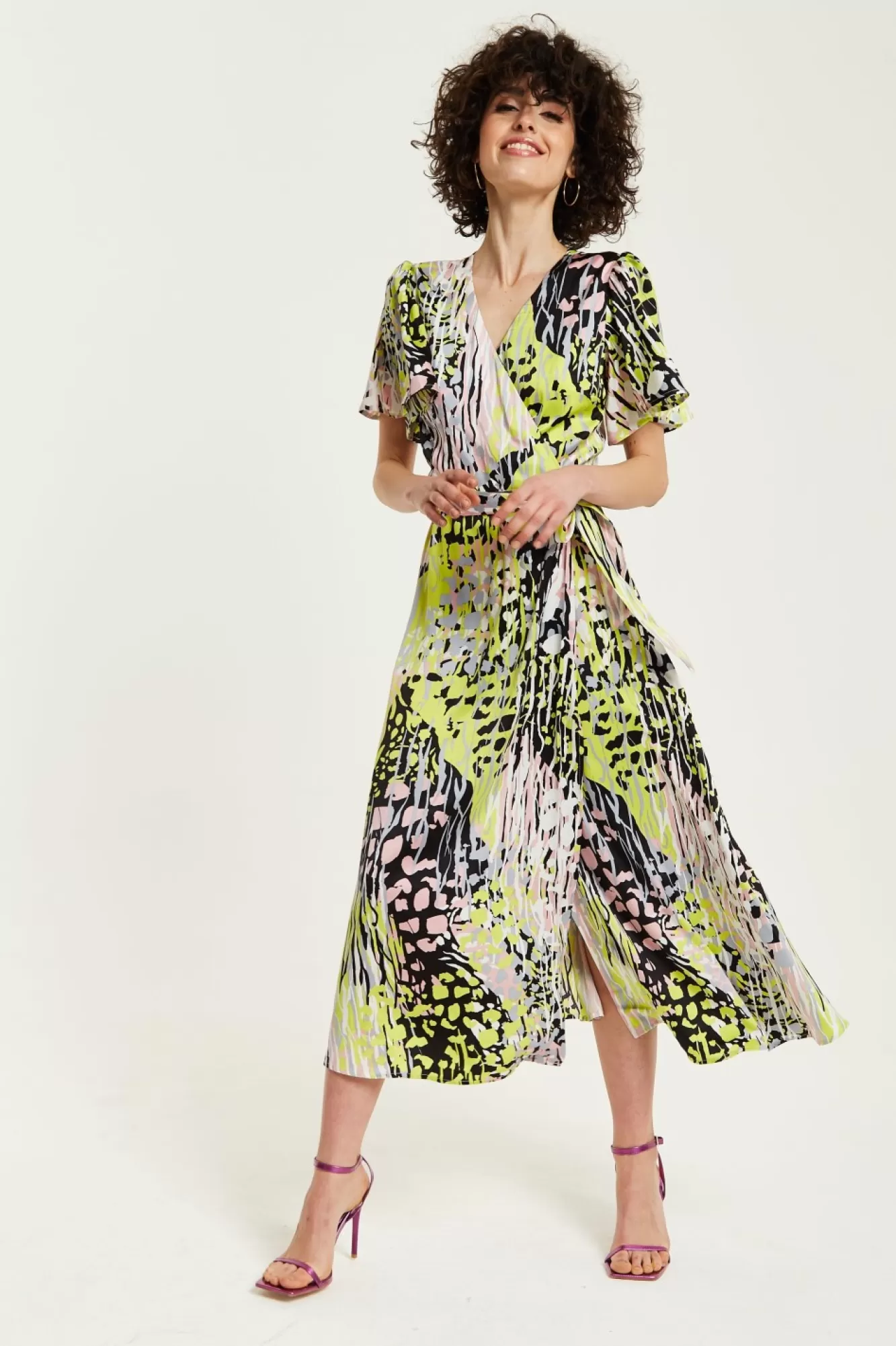 Midi Dresses^Liquorish Abstract Print Midi Wrap Dress Multicolour