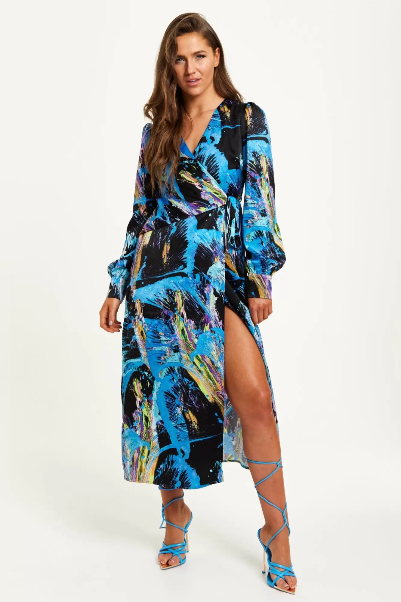 Midi Dresses^Liquorish Abstract Print Midi Wrap Dress Multicolour