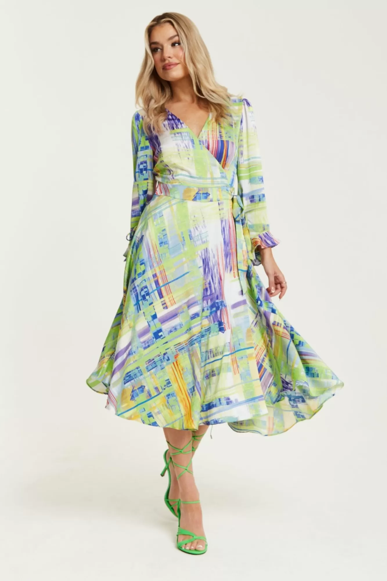 Midi Dresses^Liquorish Abstract Print Midi Wrap Dress In Green