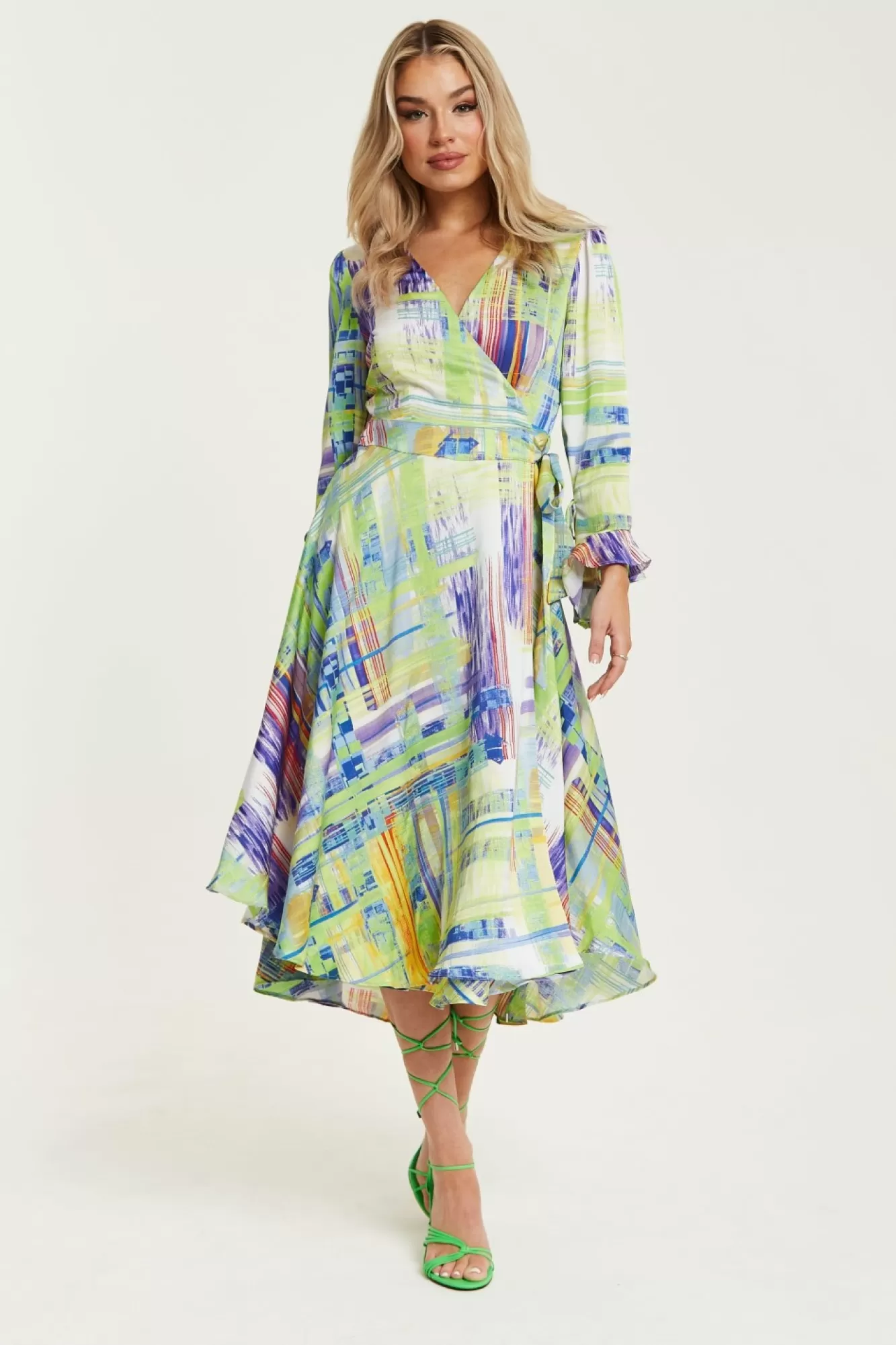 Midi Dresses^Liquorish Abstract Print Midi Wrap Dress In Green