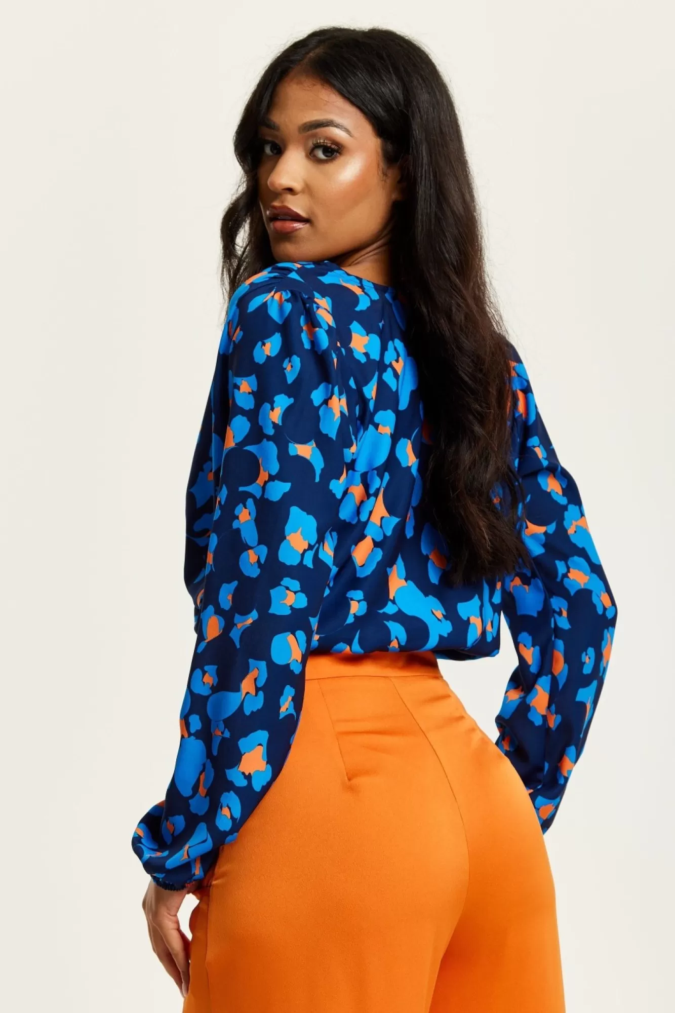 Blouses^Liquorish Abstract Print Wrap Top In Pink Orange And Blue Multicolor