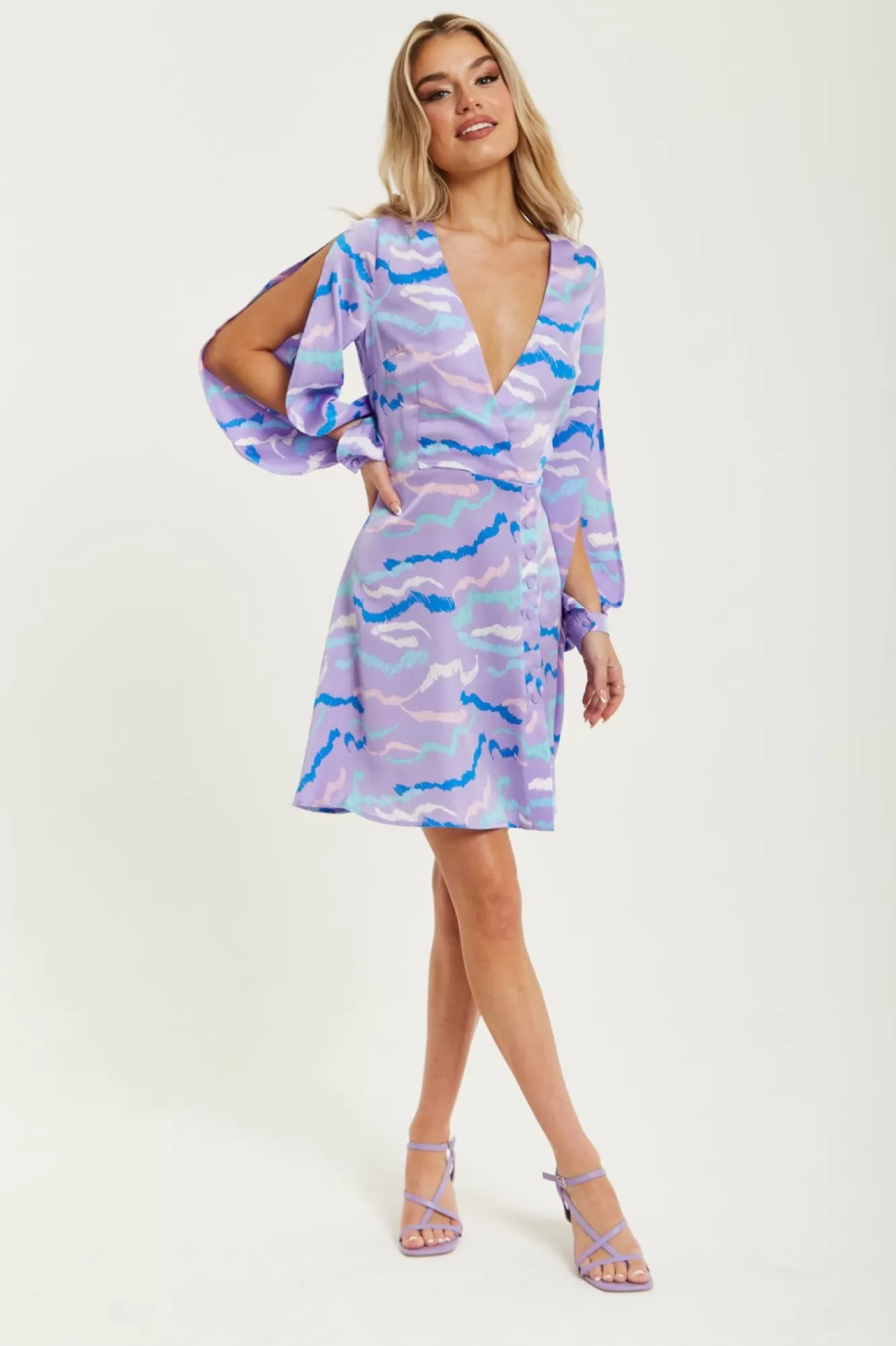 Mini Dresses^Liquorish Abstract Zebra Print Mini Dress Slit Sleeves Multicolour