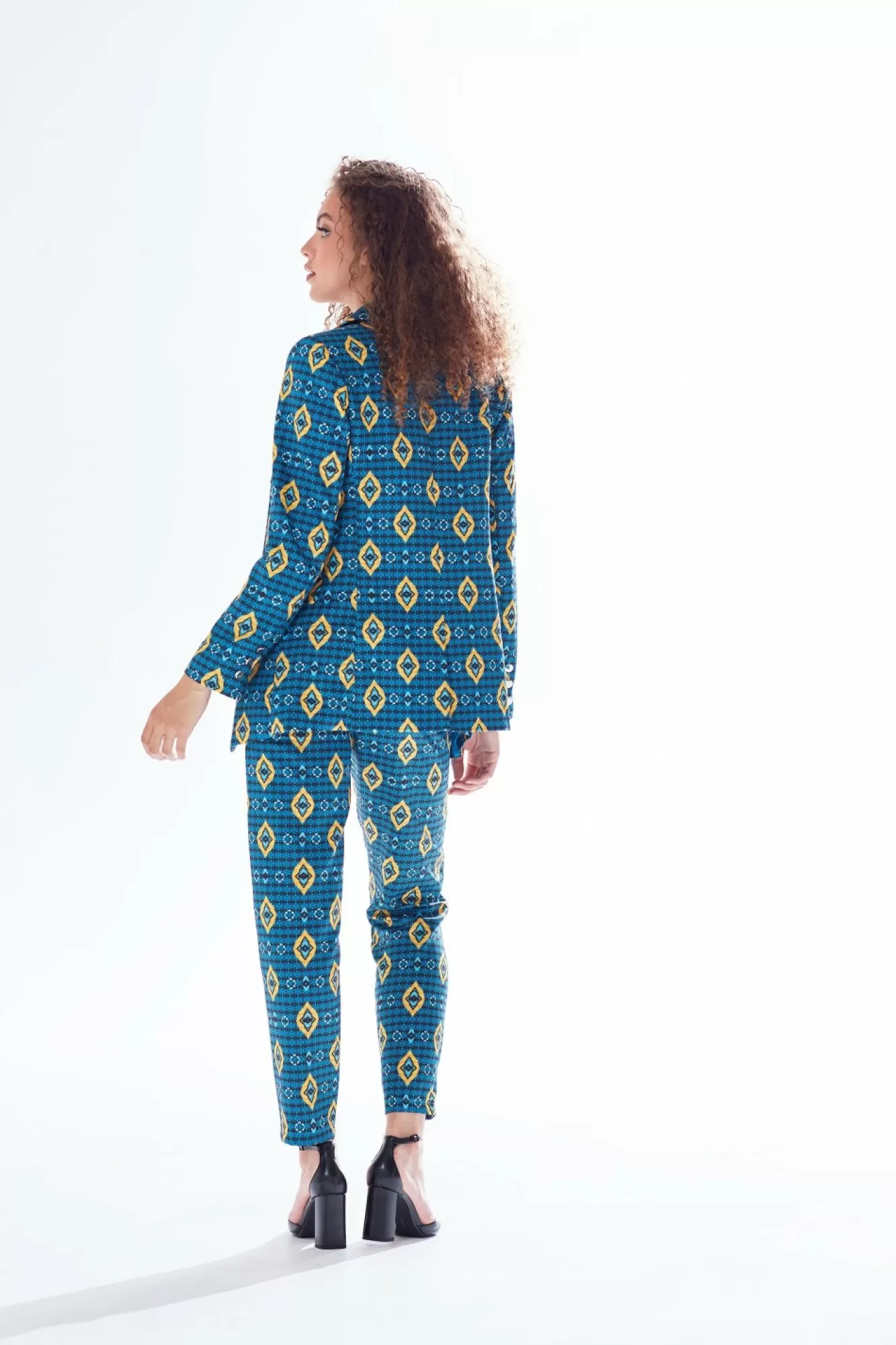 Outerwear^Liquorish African Print Suit Blazer In Blue, Yellow & Navy Blueyellownavy