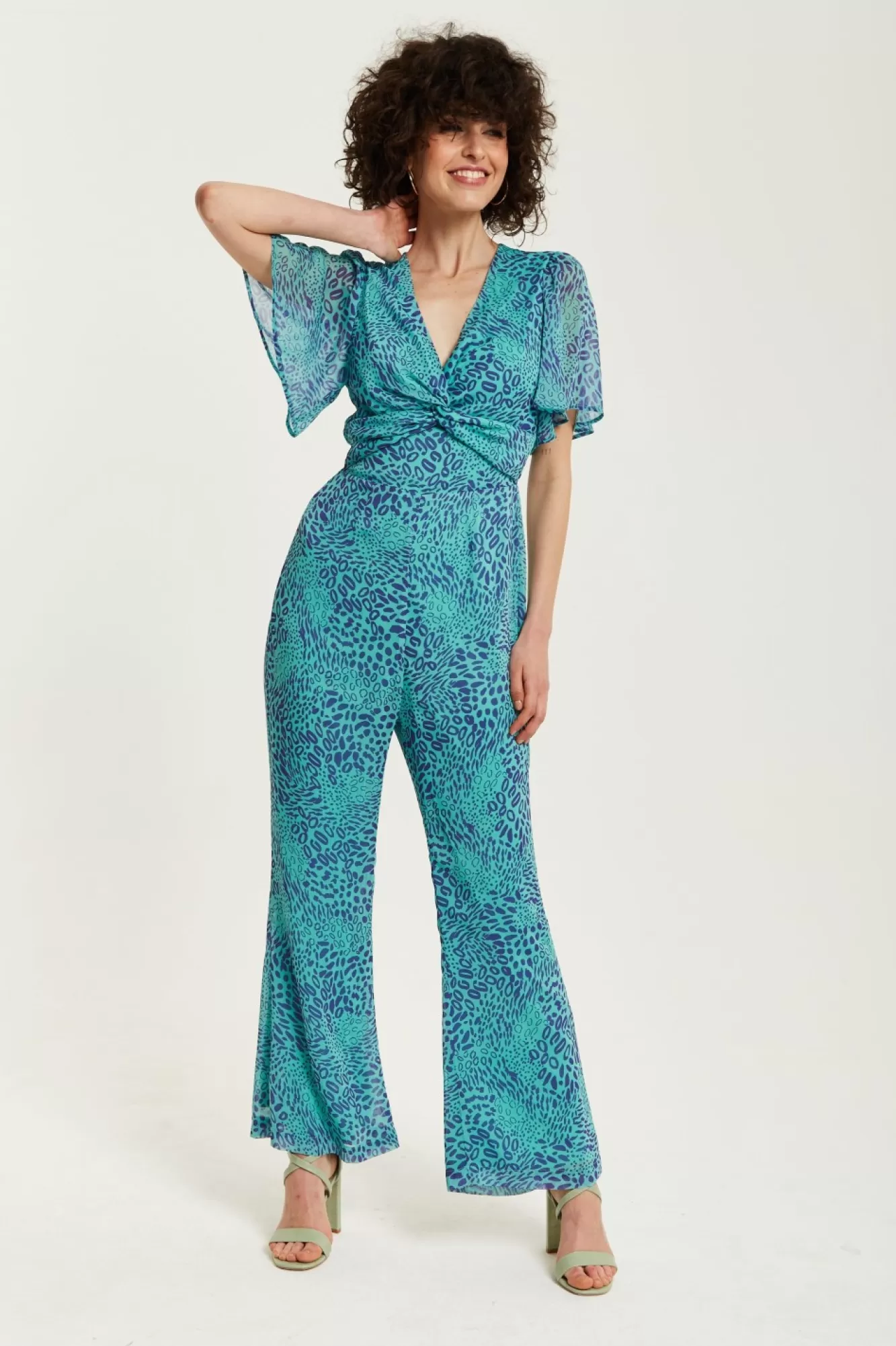 Jumpsuits^Liquorish Animal Print Knot Front Jumpsuit Blue