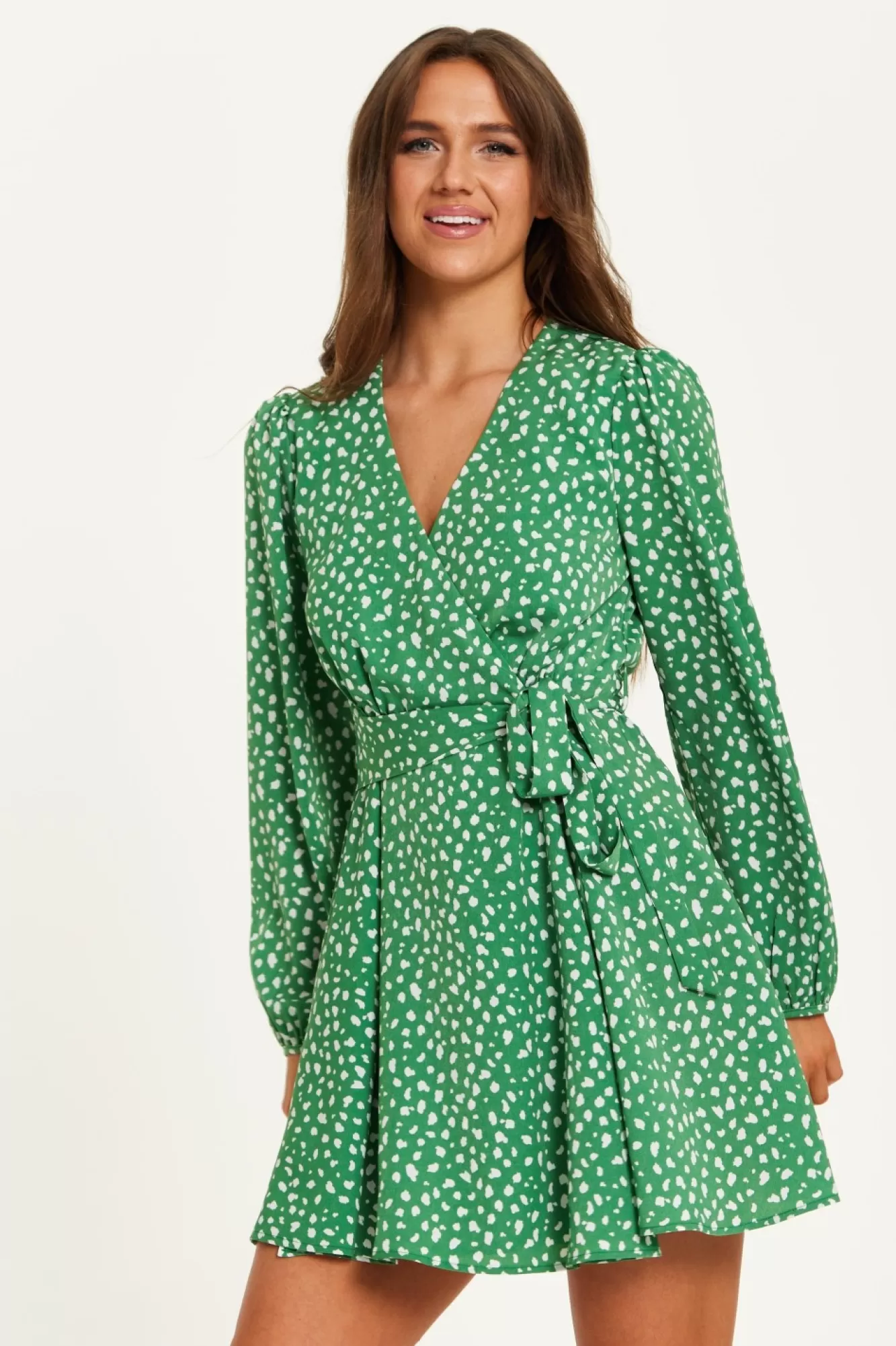 Mini Dresses^Liquorish Animal Print Mini Wrap Dress Green