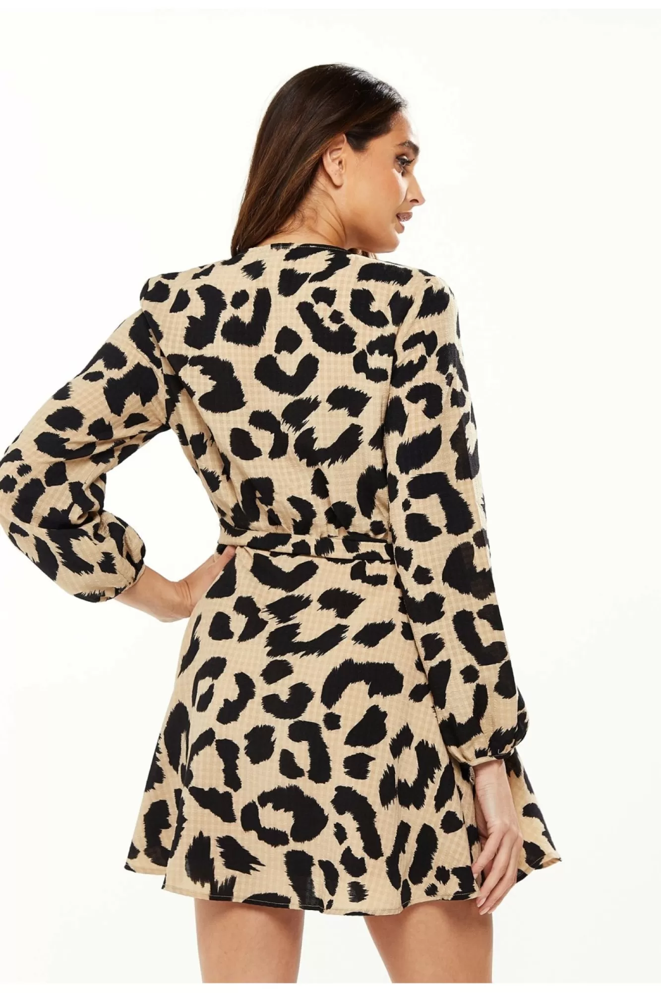 Mini Dresses^Liquorish Animal Print Mini Wrap Dress Long Sleeve In Cream
