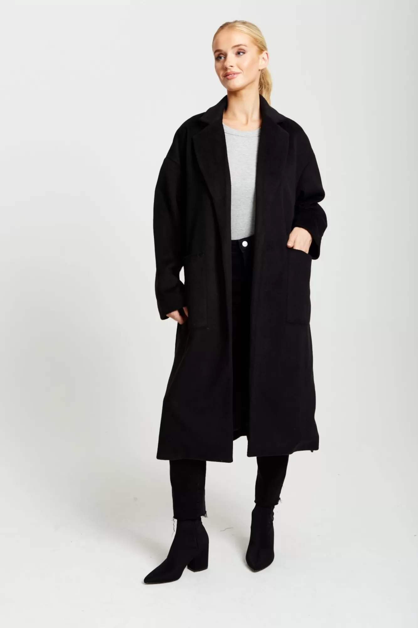Outerwear^Liquorish Belted Longline Coat In Black