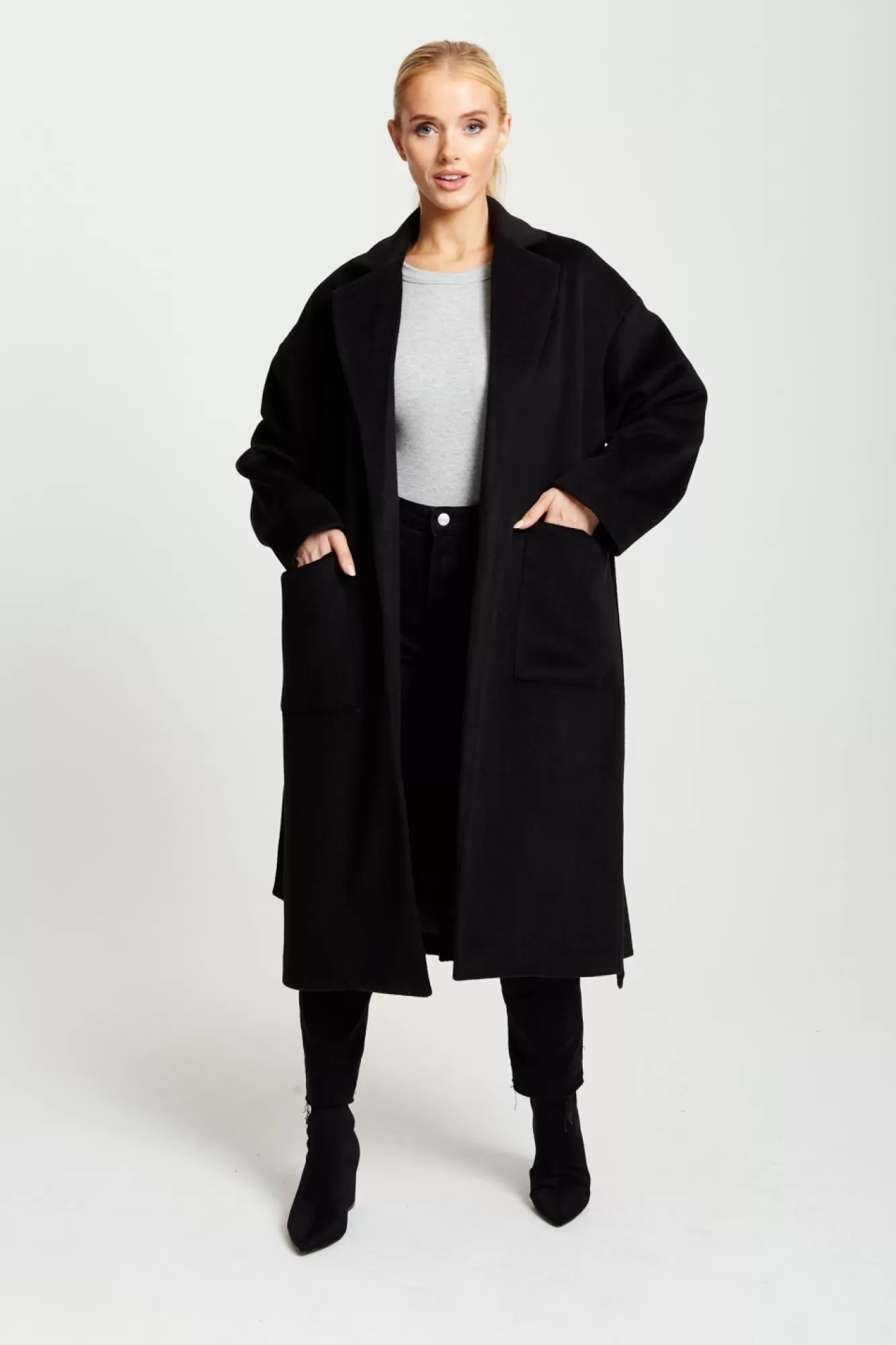 Outerwear^Liquorish Belted Longline Coat In Black