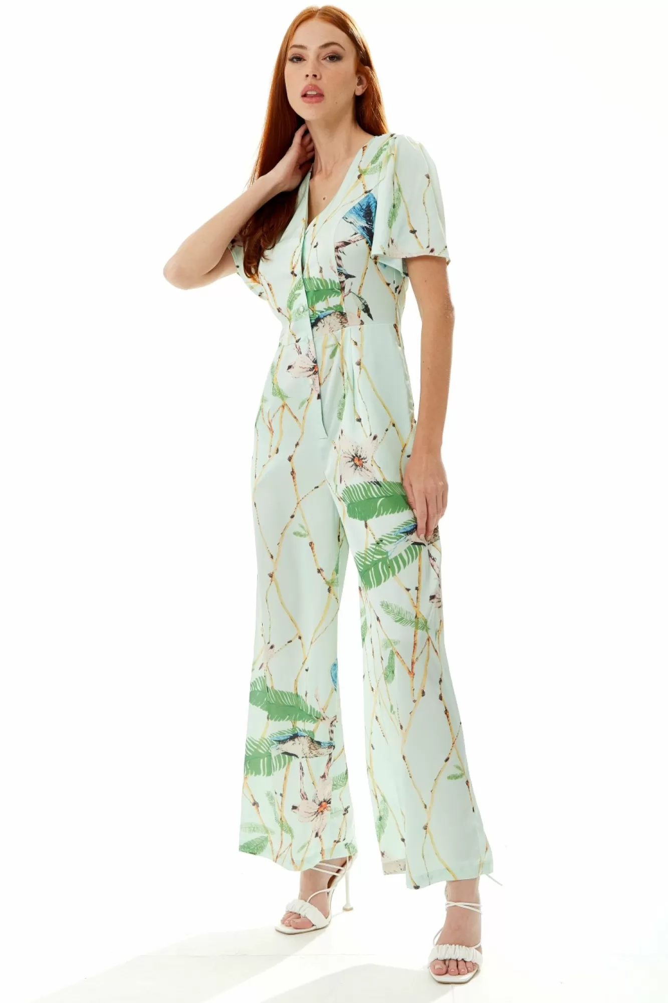 Jumpsuits^Liquorish Bird Print Jumpsuit In Mint Green Mintgreen