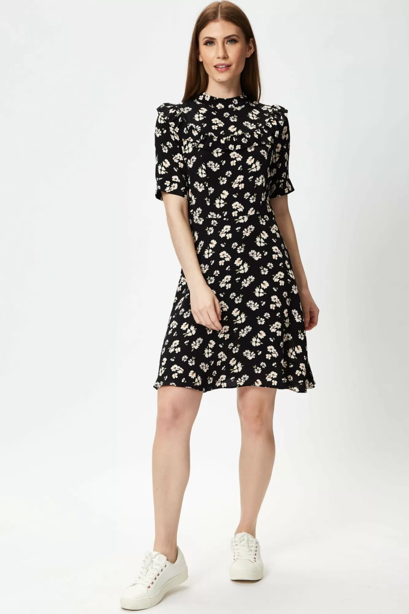 Mini Dresses^Liquorish Black Floral Mini Dress With Frill Details Blackfloral